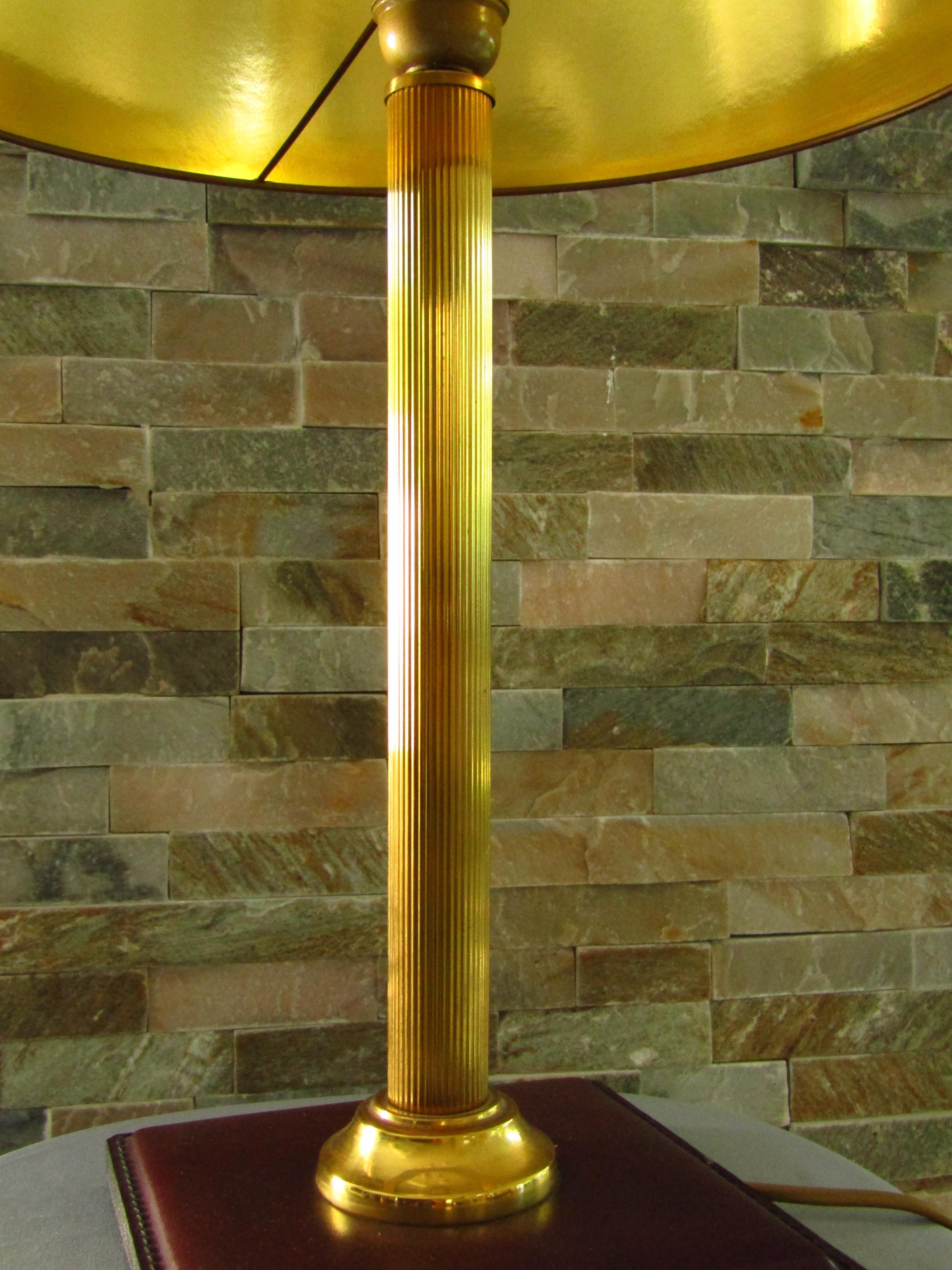Midcentury Adnet Desk Table Lamp Leather and Brass 4
