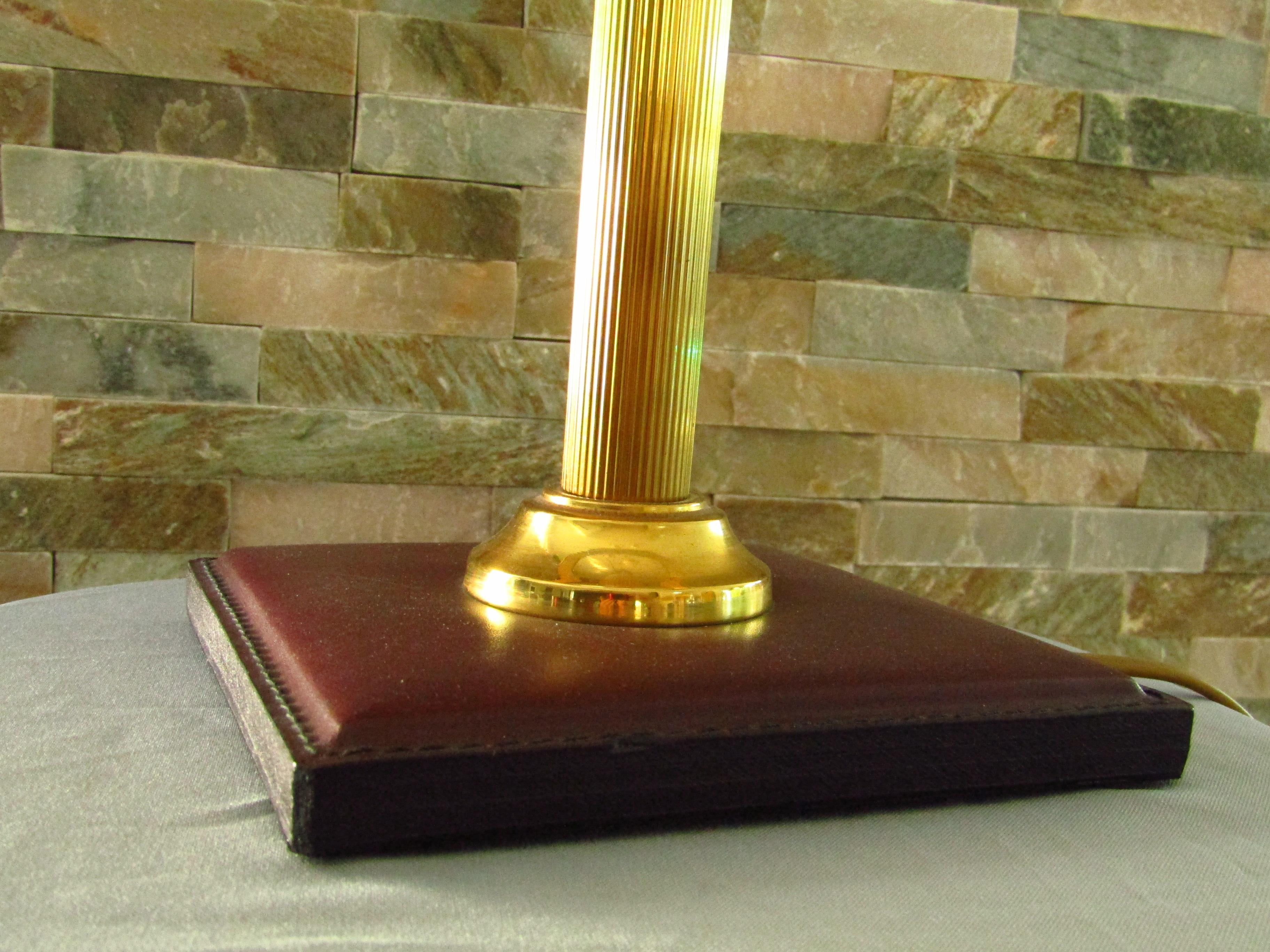 Midcentury Adnet Desk Table Lamp Leather and Brass 6