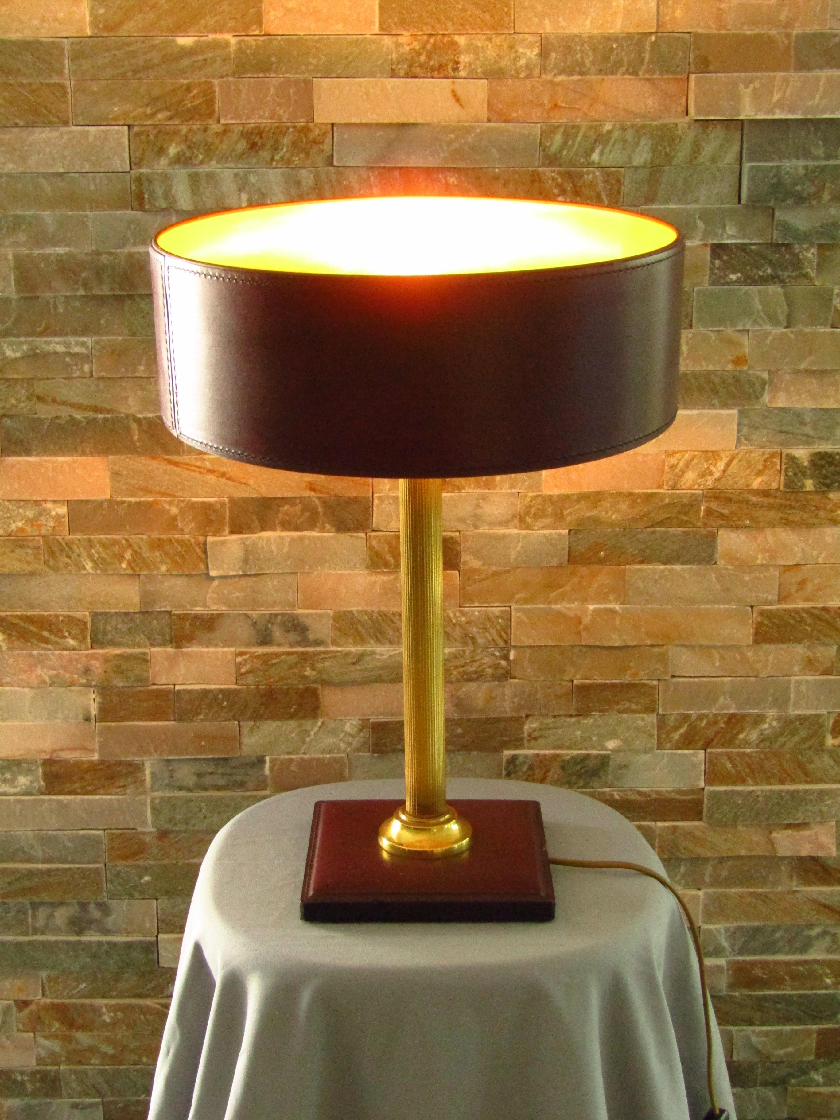 Midcentury Adnet Desk Table Lamp Leather and Brass 8