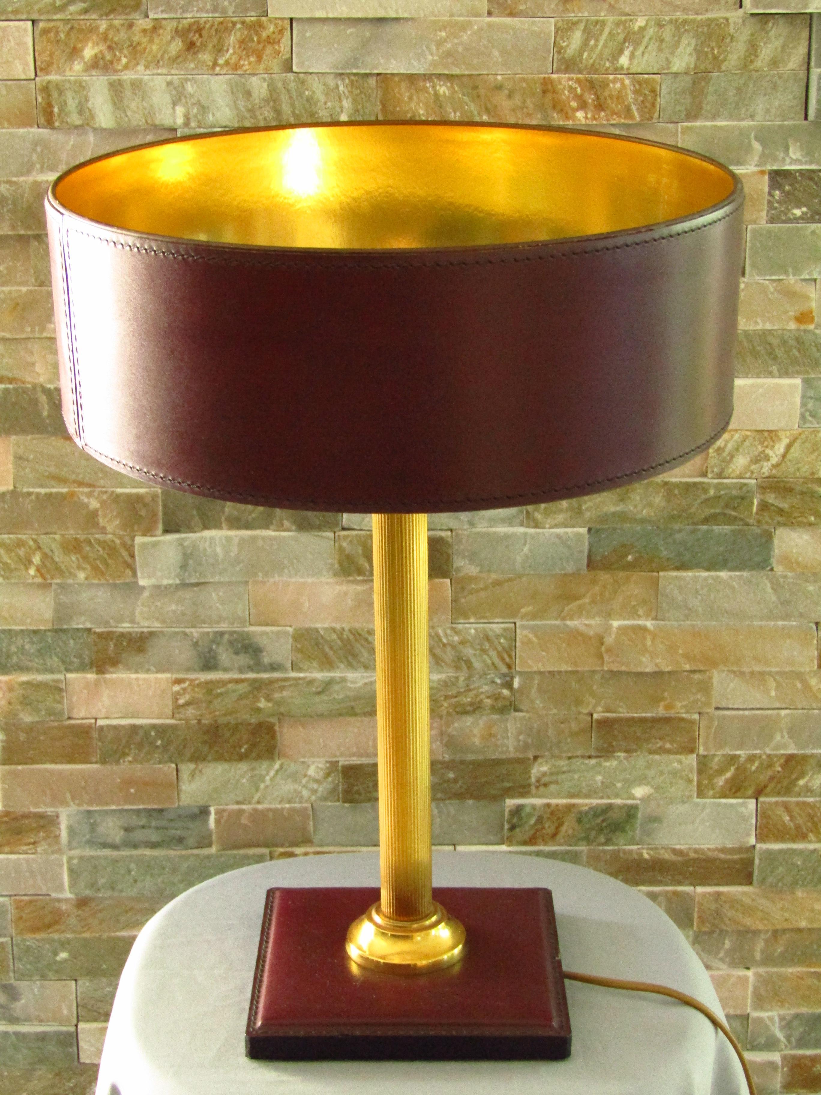 Midcentury Adnet Desk Table Lamp Leather and Brass 11
