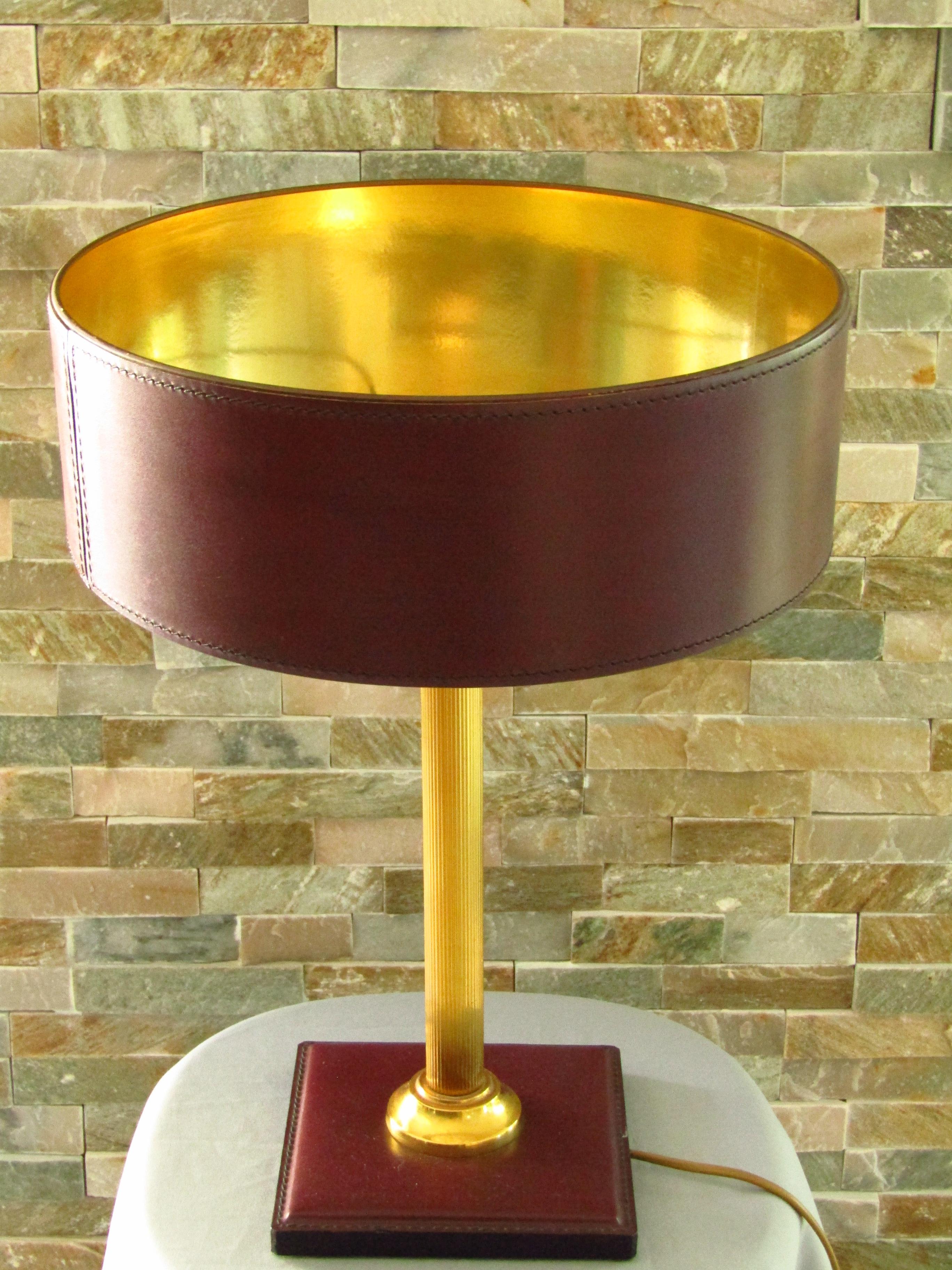Midcentury Adnet Desk Table Lamp Leather and Brass 12