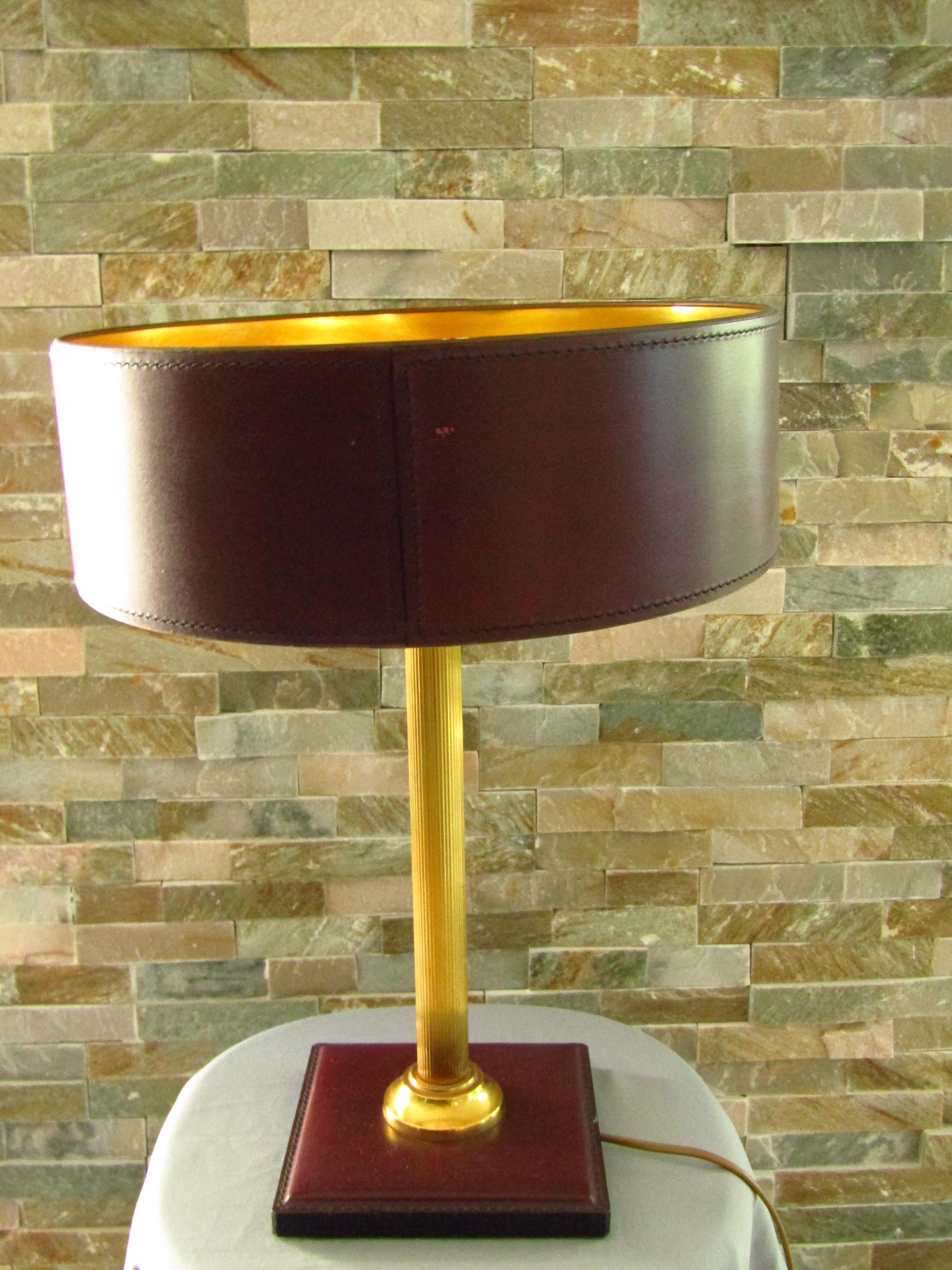 Mid-20th Century Midcentury Adnet Desk Table Lamp Leather and Brass