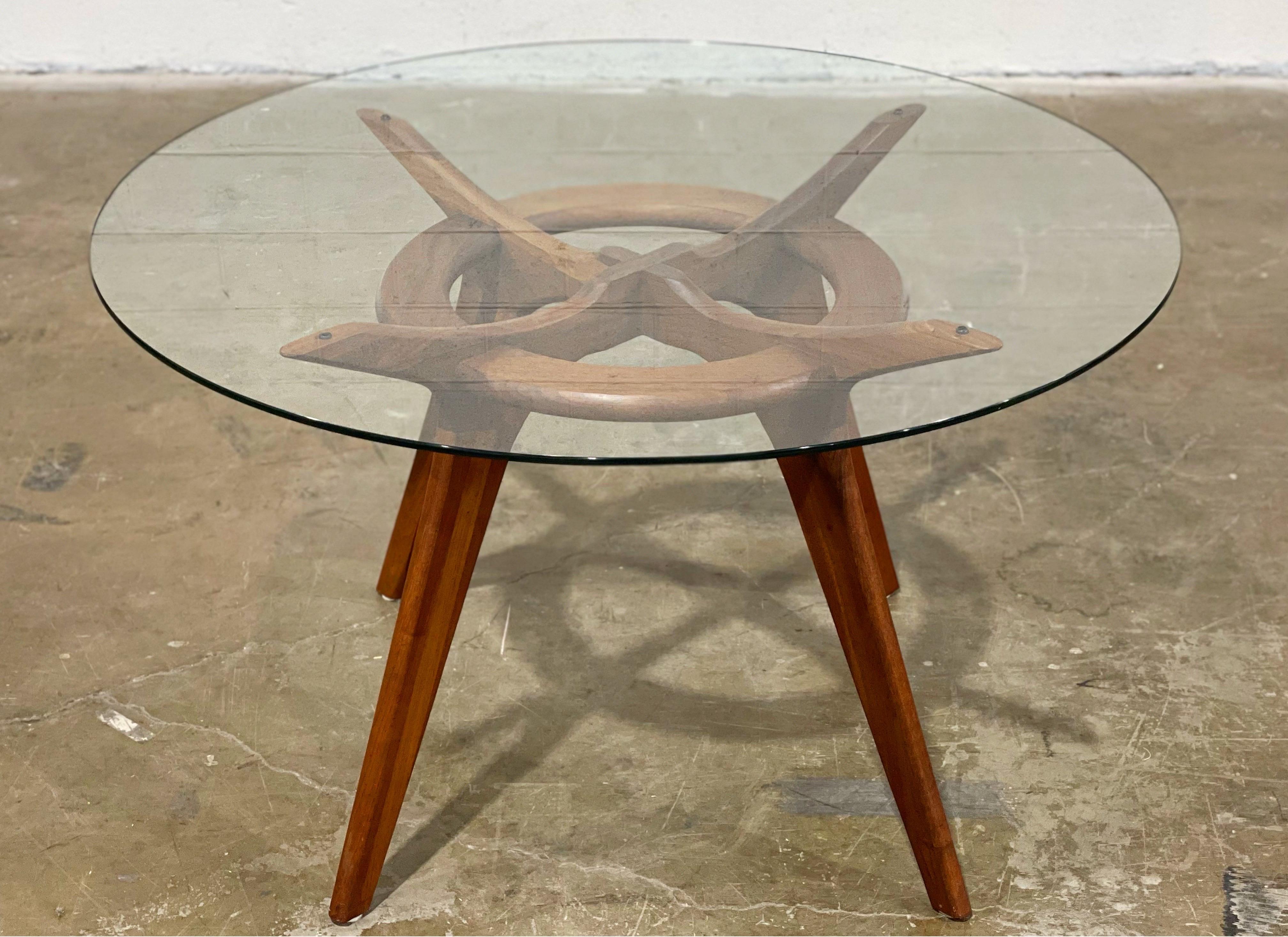 Mid-Century Modern Midcentury Adrian Pearsall Compass Dining Table Model 1135 T, Walnut + Glass