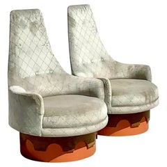 Midcentury Adrian Pearsall High Back Swivel Chairs, a Pair