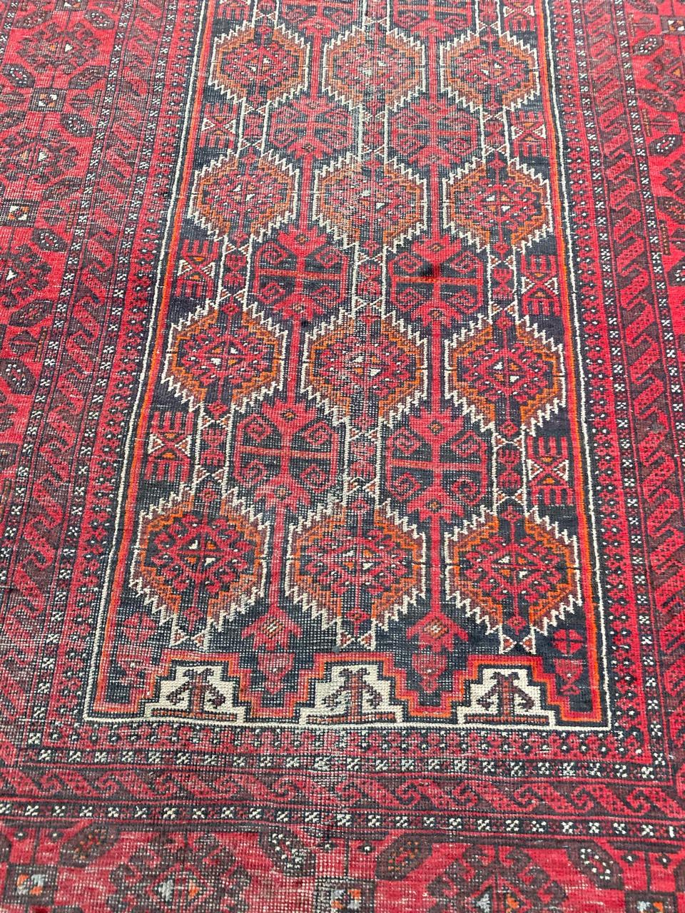 Rustic Bobyrug’s Midcentury Afghan Balutch Rug For Sale