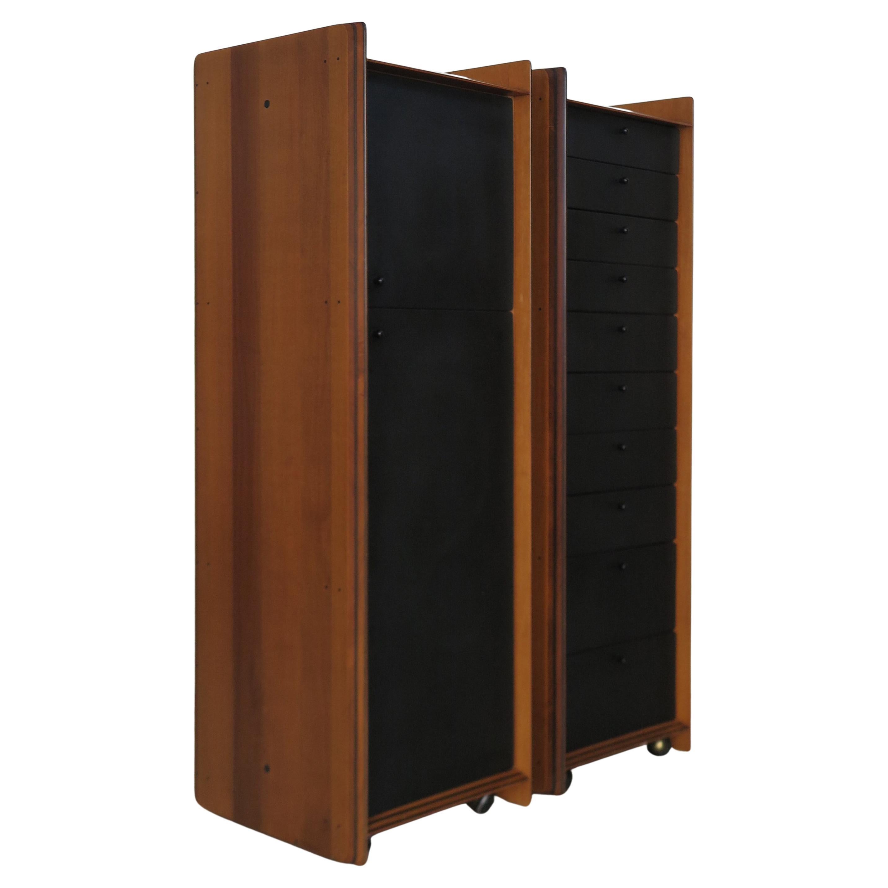 Midcentury Afra 
Tobia Scarpa for Maxalto Wood Leather Storage Chest of Drawers For Sale