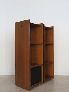 Midcentury Afra & Tobia Scarpa for Maxalto Wood Leather Storage, Italy 1970s