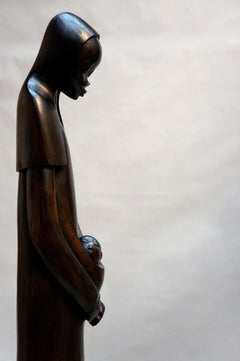 African Madonna and Child Hand-Carved Wooden Sculpture by Makengo B, Congo
