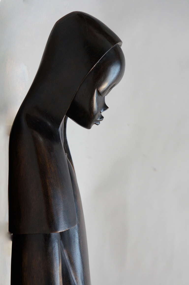 20th Century Midcentury African Hand Carved Wood Sculpture of Maria with Child For Sale