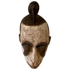 Midcentury African Kpelie Mask Senufo Tribe Ivory Cost with a Calao Bird, 1950