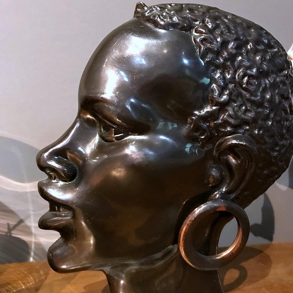 Mid-Century Modern Midcentury African Woman Bronze Head Sculpture, Austria, 1950s