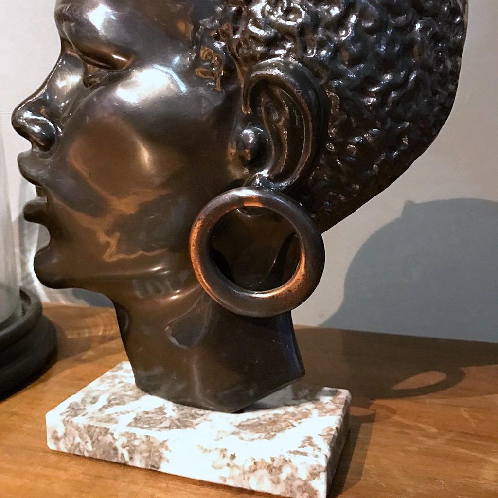 Austrian Midcentury African Woman Bronze Head Sculpture, Austria, 1950s