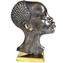 Midcentury African Woman Bronze Head Sculpture, Austria, 1950s