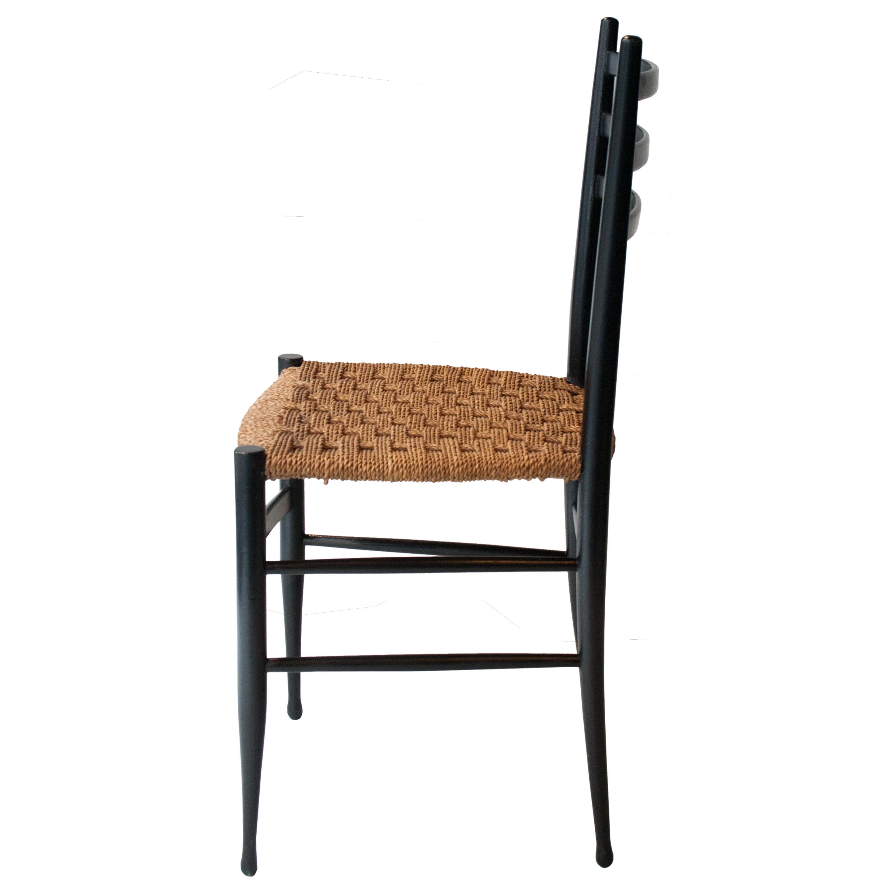 Italian Midcentury Attributed Gio Ponti Black Lacquered Wood Chairs, Italy, 1950 For Sale