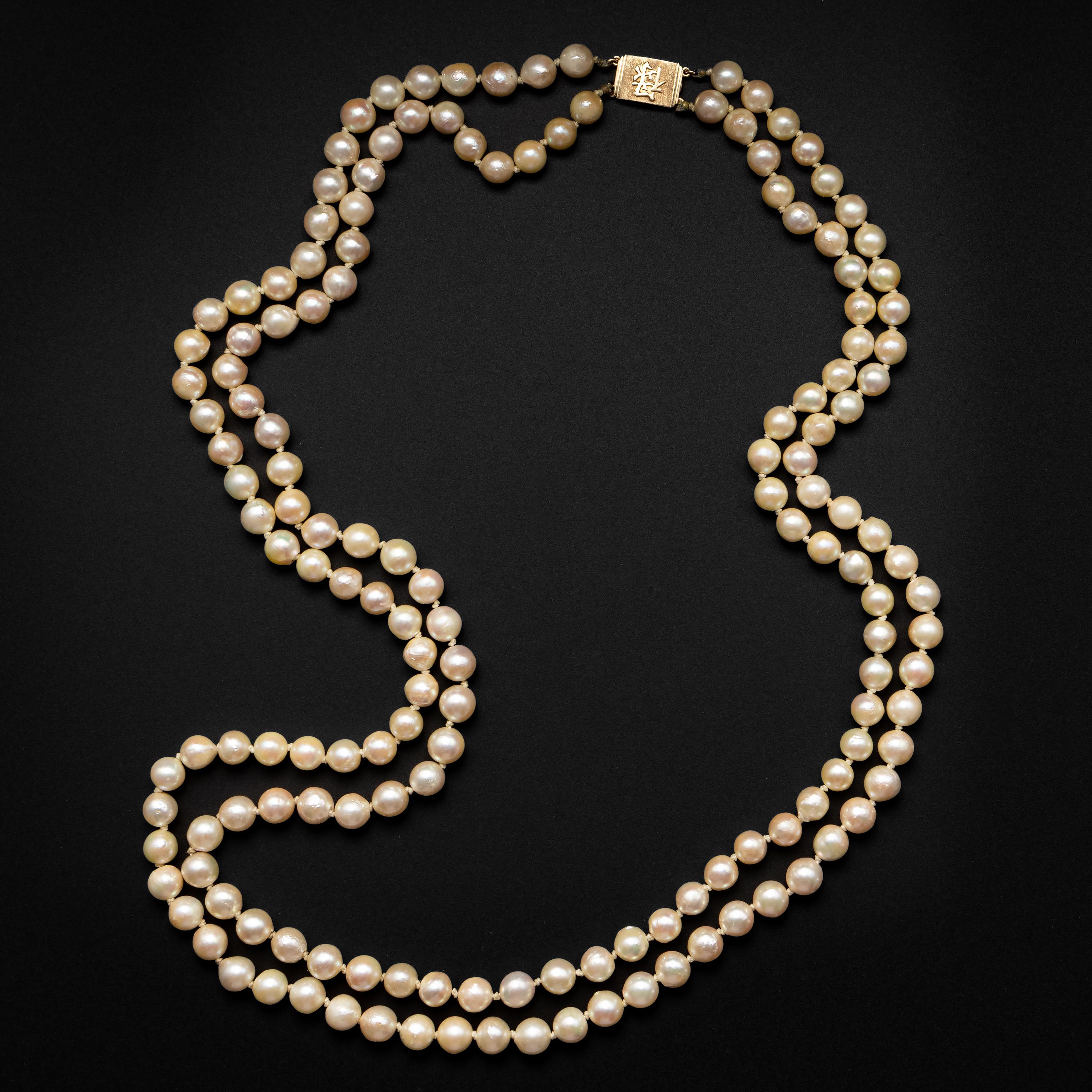 Modern Midcentury Akoya Pearl Double Strand Necklace Ming's