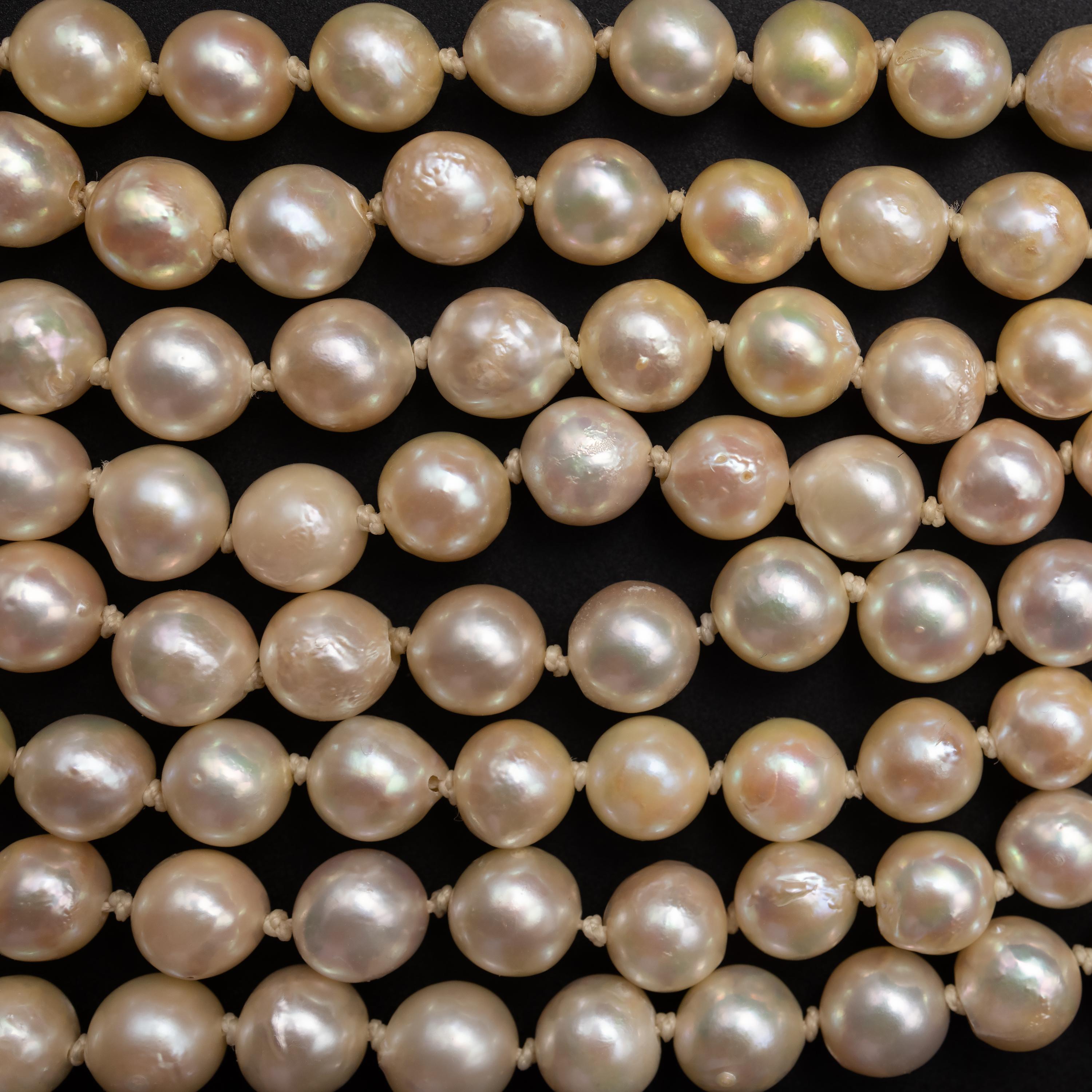 Midcentury Akoya Pearl Double Strand Necklace Ming's In Excellent Condition In Southbury, CT