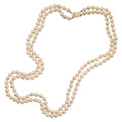 Vintage Midcentury Akoya Pearl Double Strand Necklace Ming's