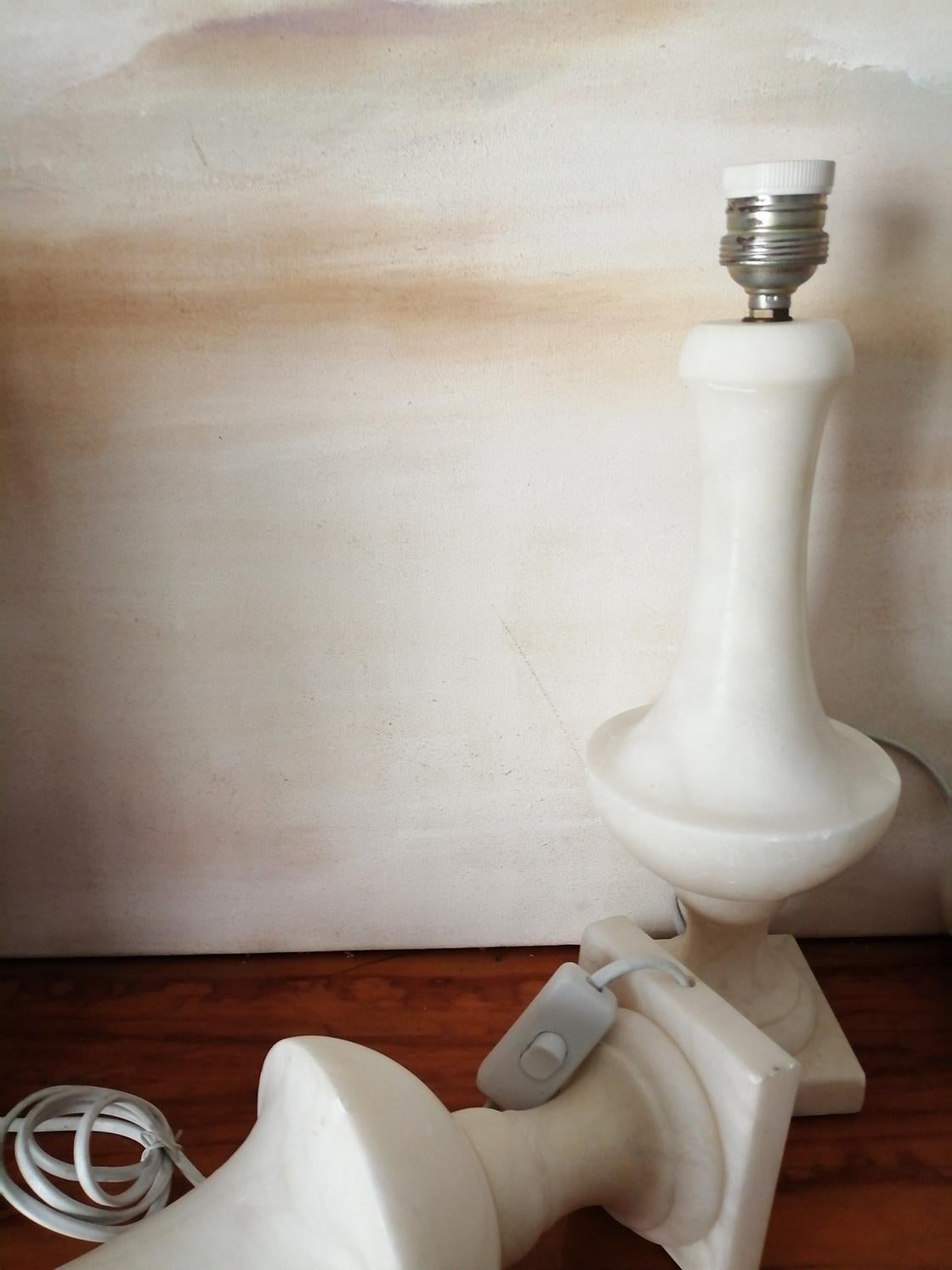 Pair of Whiter Alabaster or marble Table Lamp, Italy, 1950s In Excellent Condition In Mombuey, Zamora