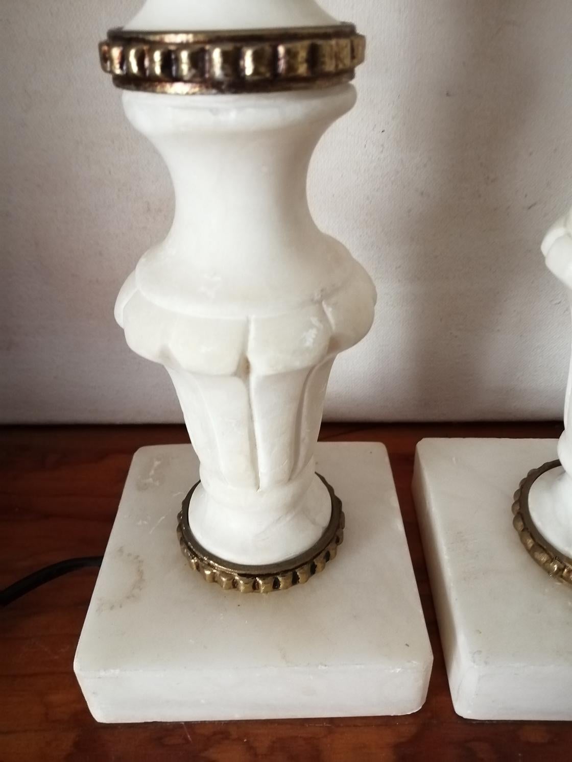albâtre blanc naturel  Paire de lampes de table  Italie 20ème siècle  en vente 2