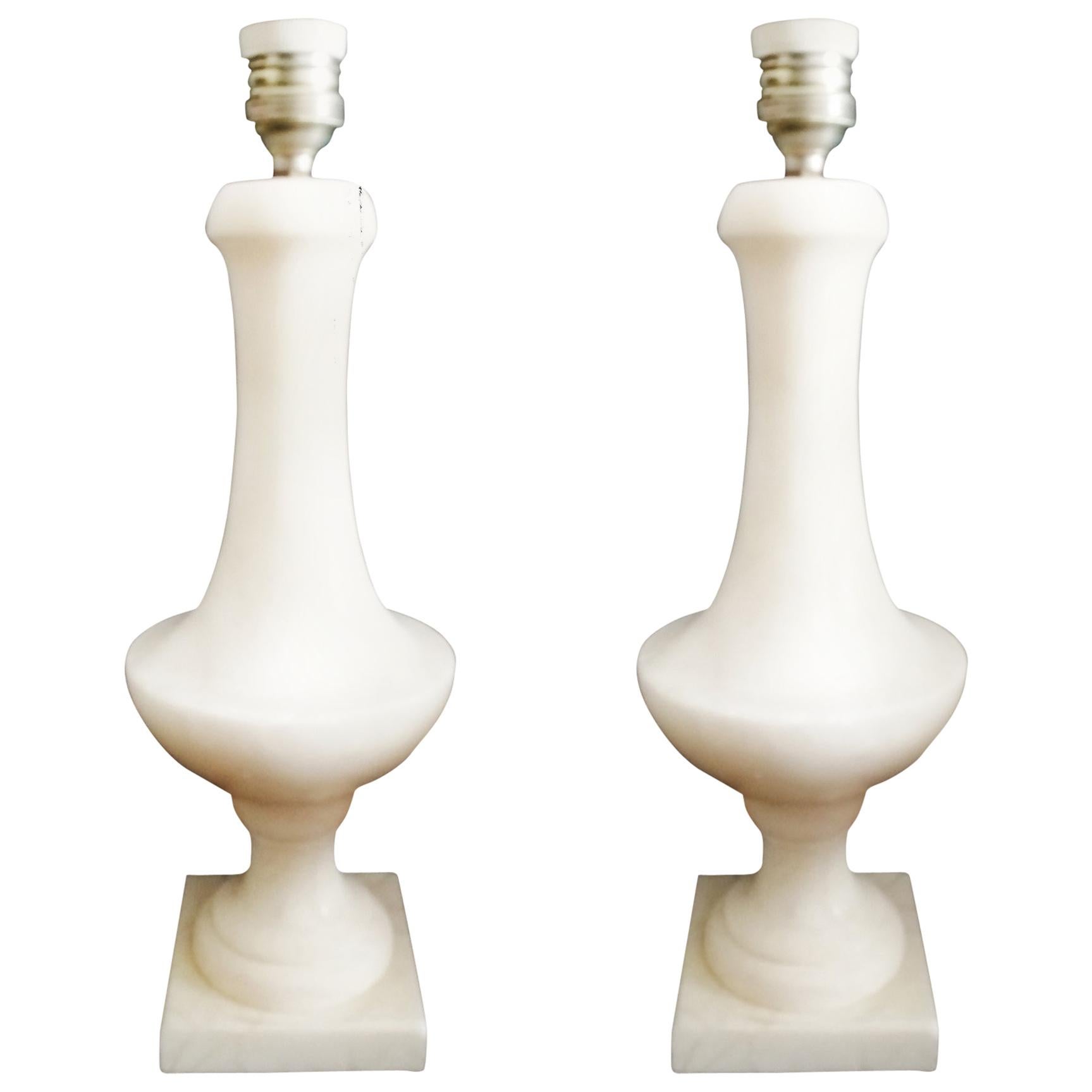 Pair of Whiter Alabaster or marble Table Lamp, Italy, 1950s