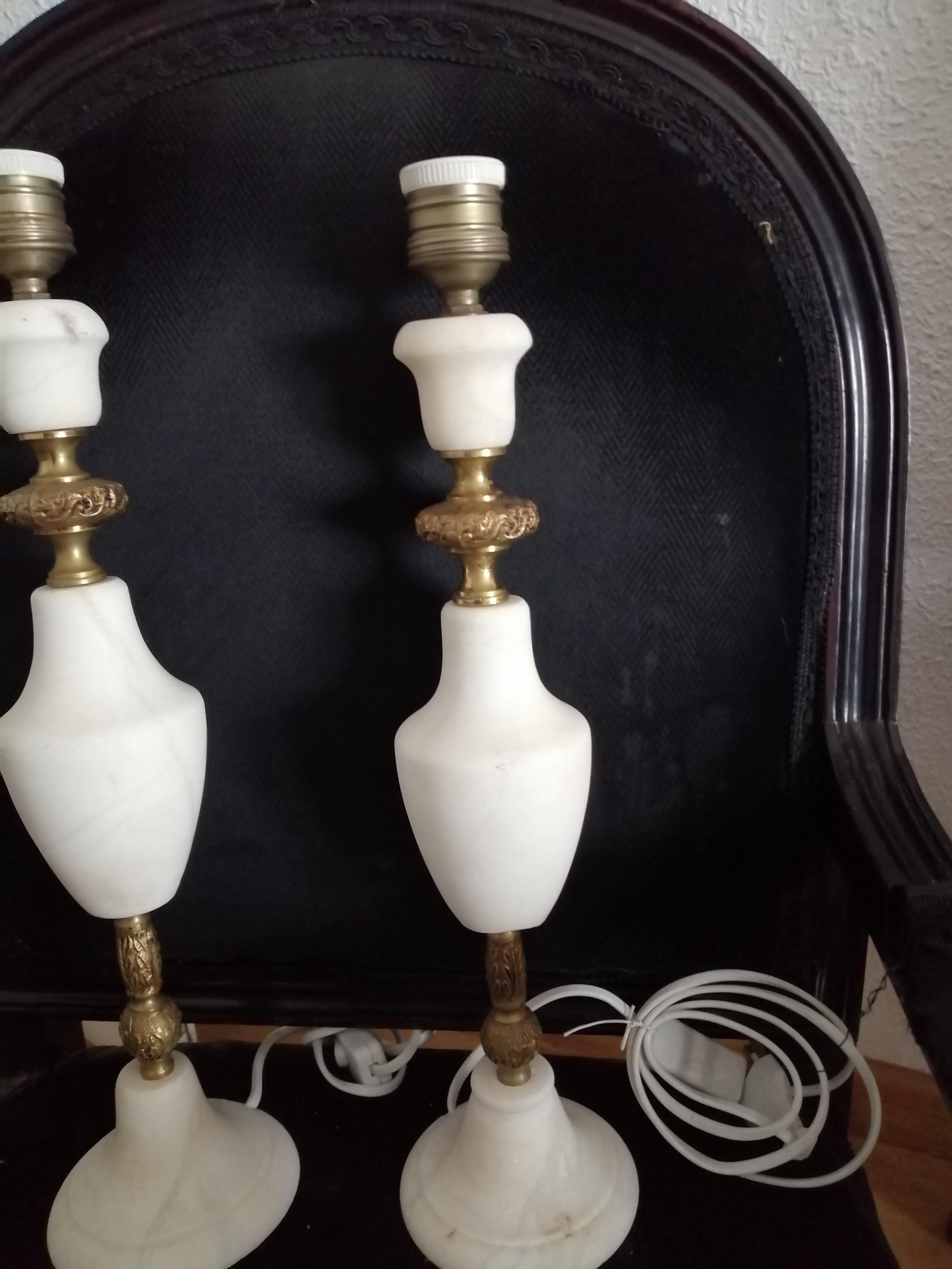 Pair of Large Table Lamps Art Deco Marble or Alabaster, Italy 10