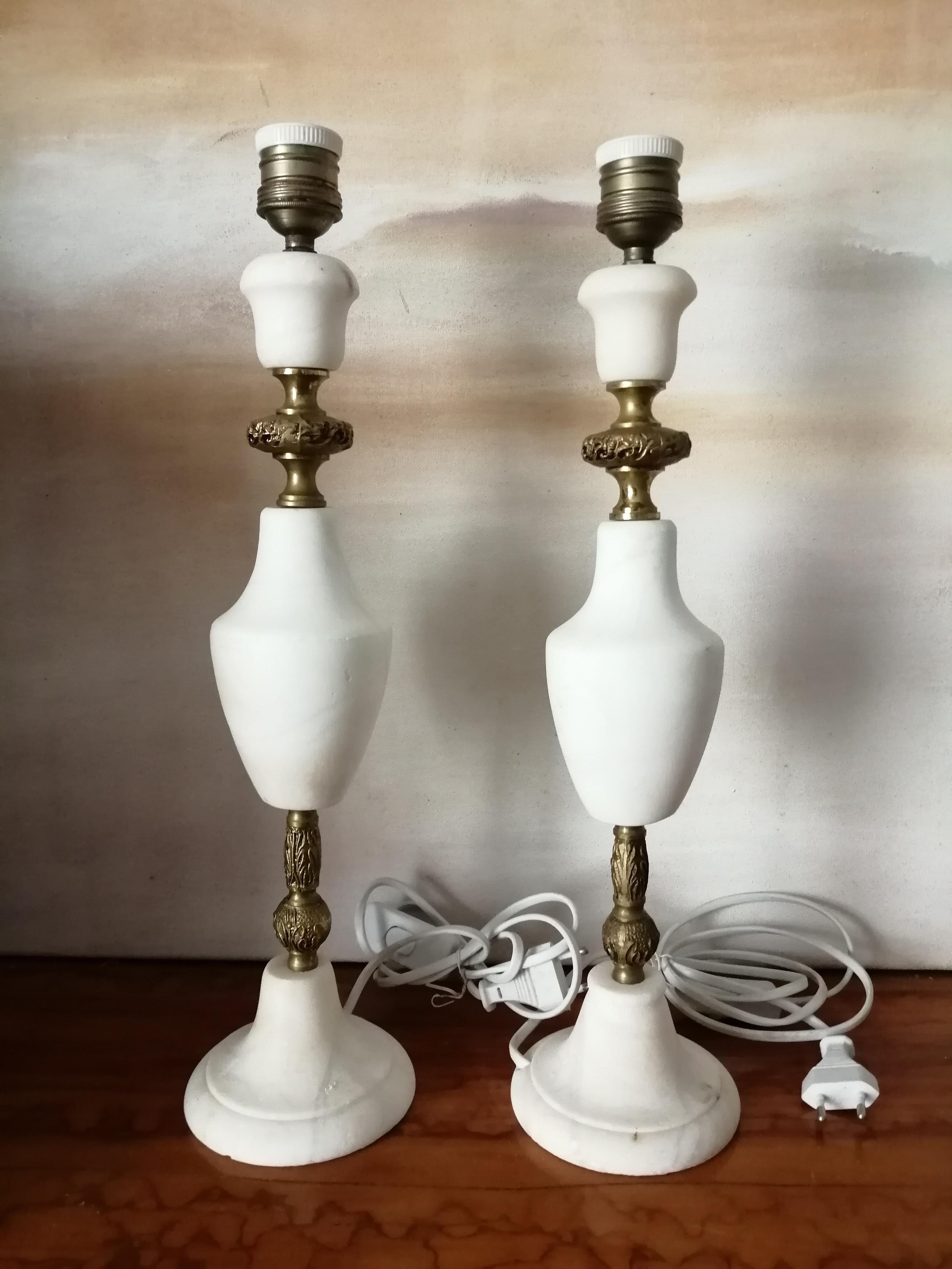 Pair of Large Table Lamps Art Deco Marble or Alabaster, Italy 13