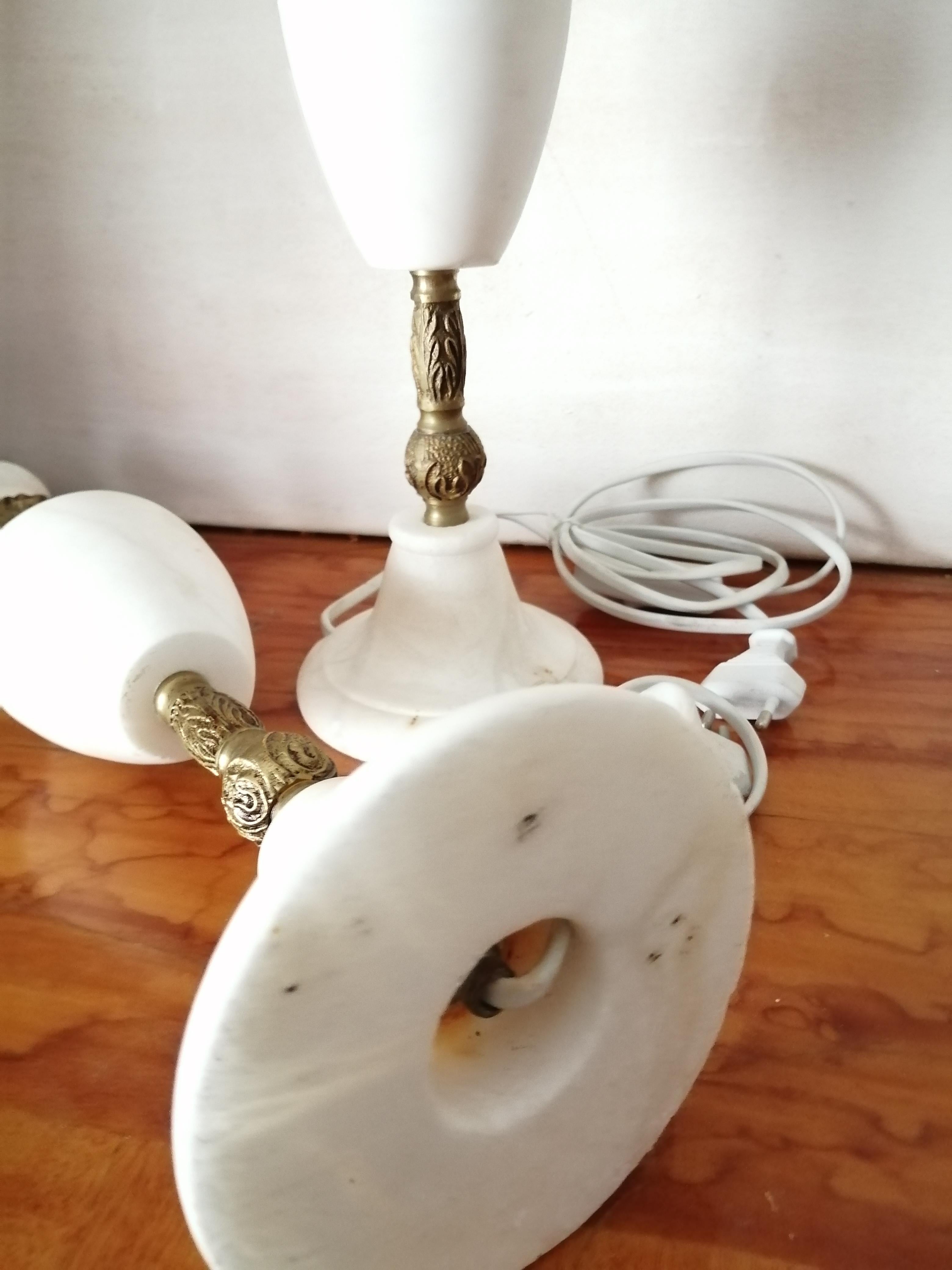 Brass Pair of Large Table Lamps Art Deco Marble or Alabaster, Italy