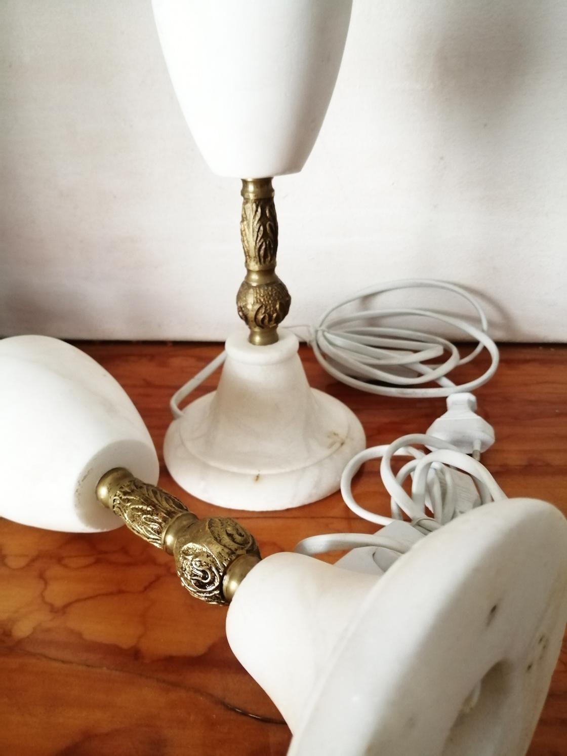 Pair of Large Table Lamps Art Deco Marble or Alabaster, Italy 1