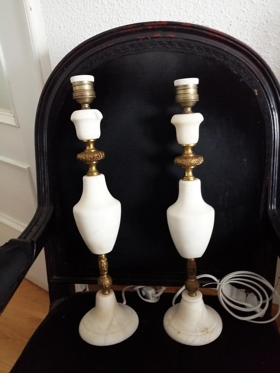 Pair of Large Table Lamps Art Deco Marble or Alabaster, Italy 2