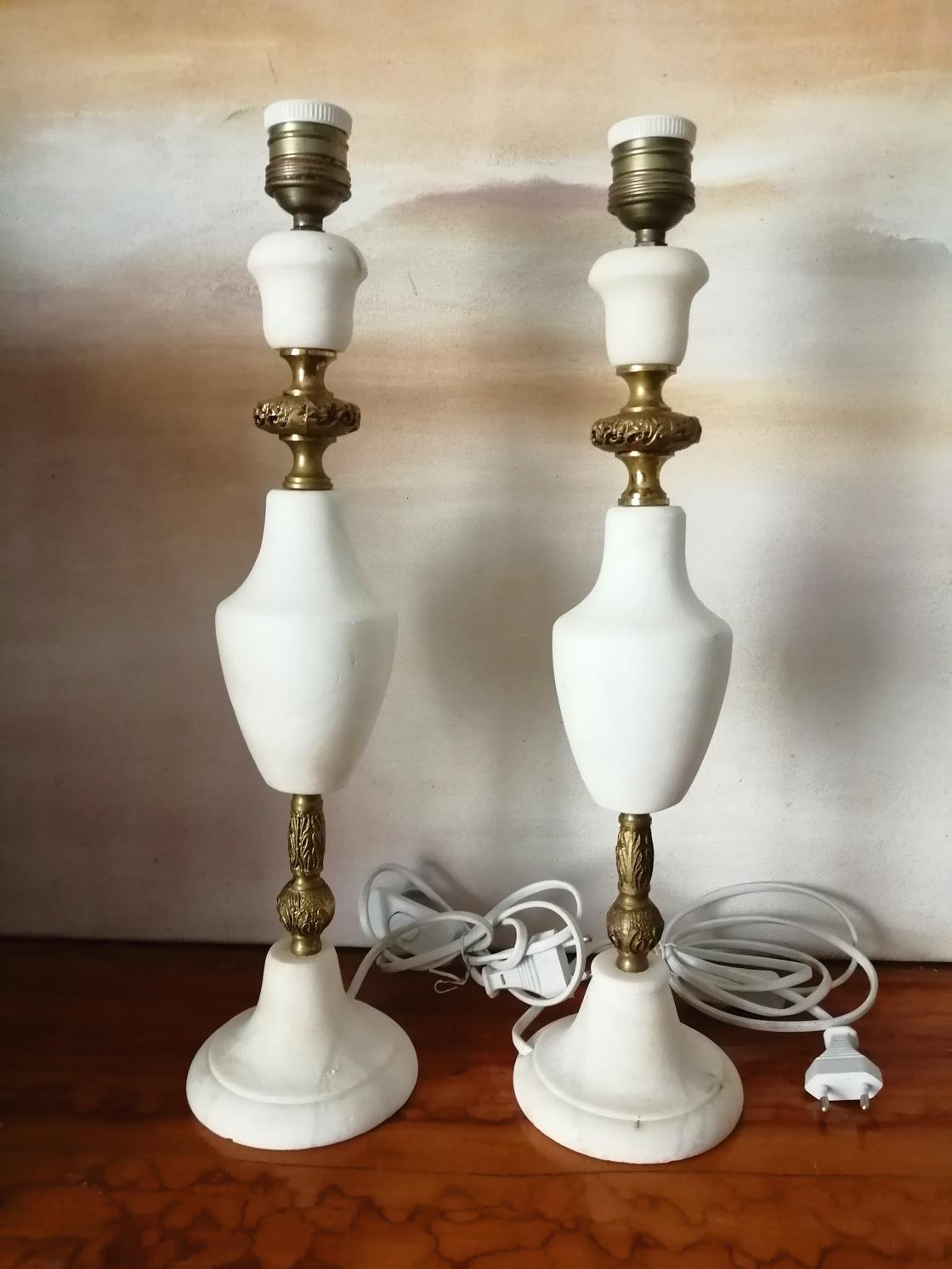 Pair of Large Table Lamps Art Deco Marble or Alabaster, Italy 3