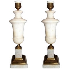 Pair f Alabaster and brass Table Lamps, White Color