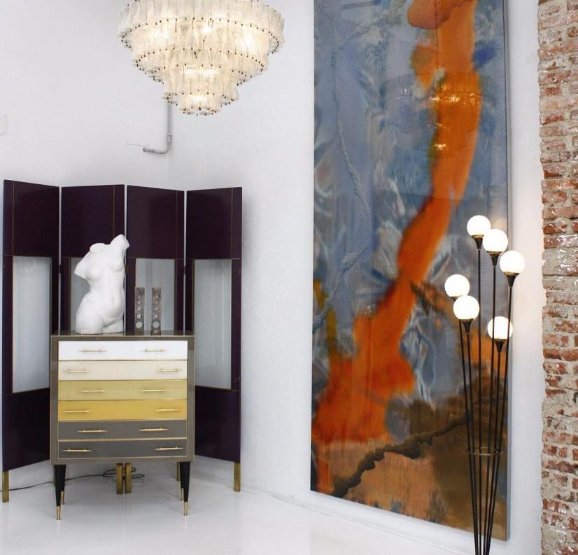 Mid-20th Century Midcentury Alberello by Stilnovo Lacquered Brass and Marble Italian Floor Lamp