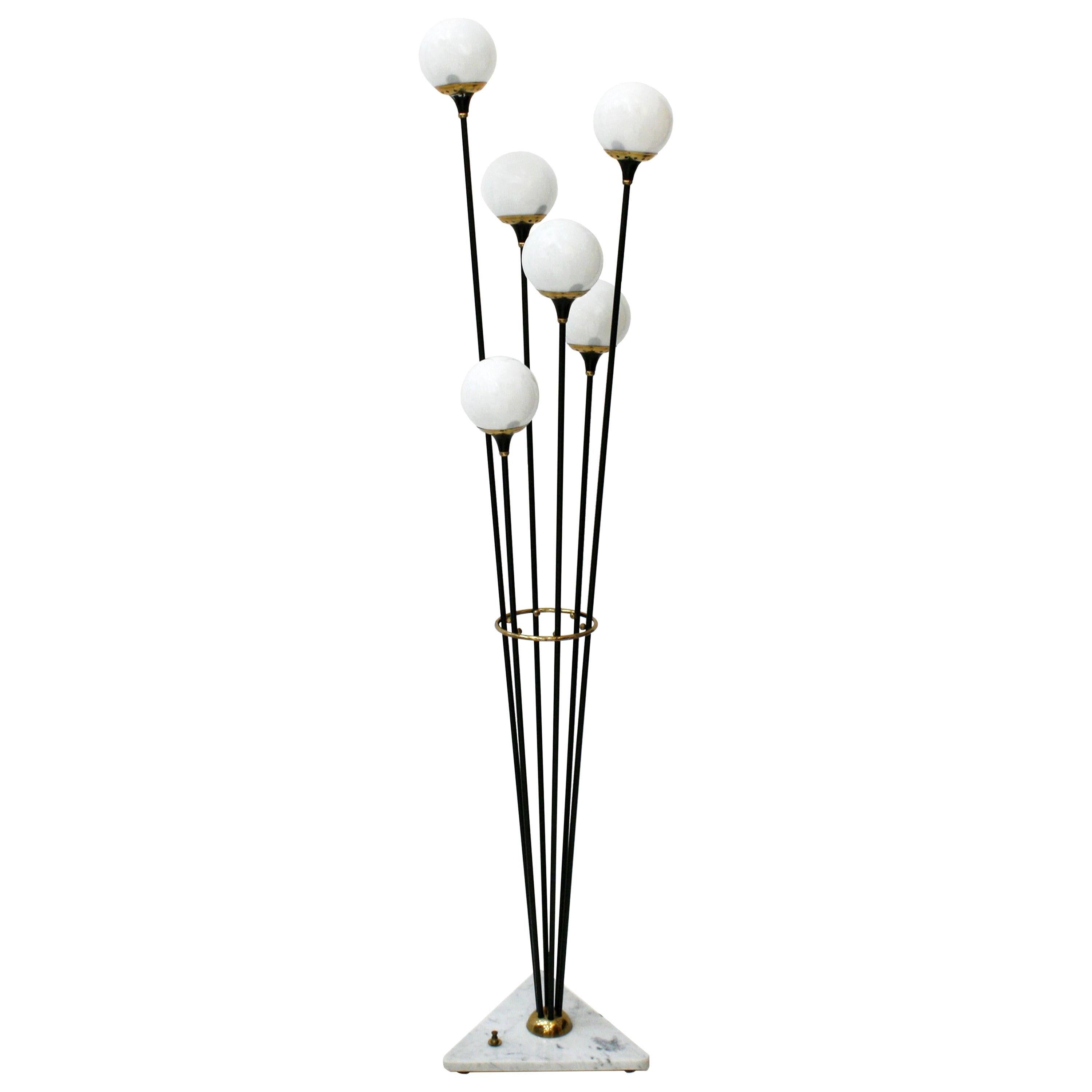 Midcentury Alberello by Stilnovo Lacquered Brass and Marble Italian Floor Lamp