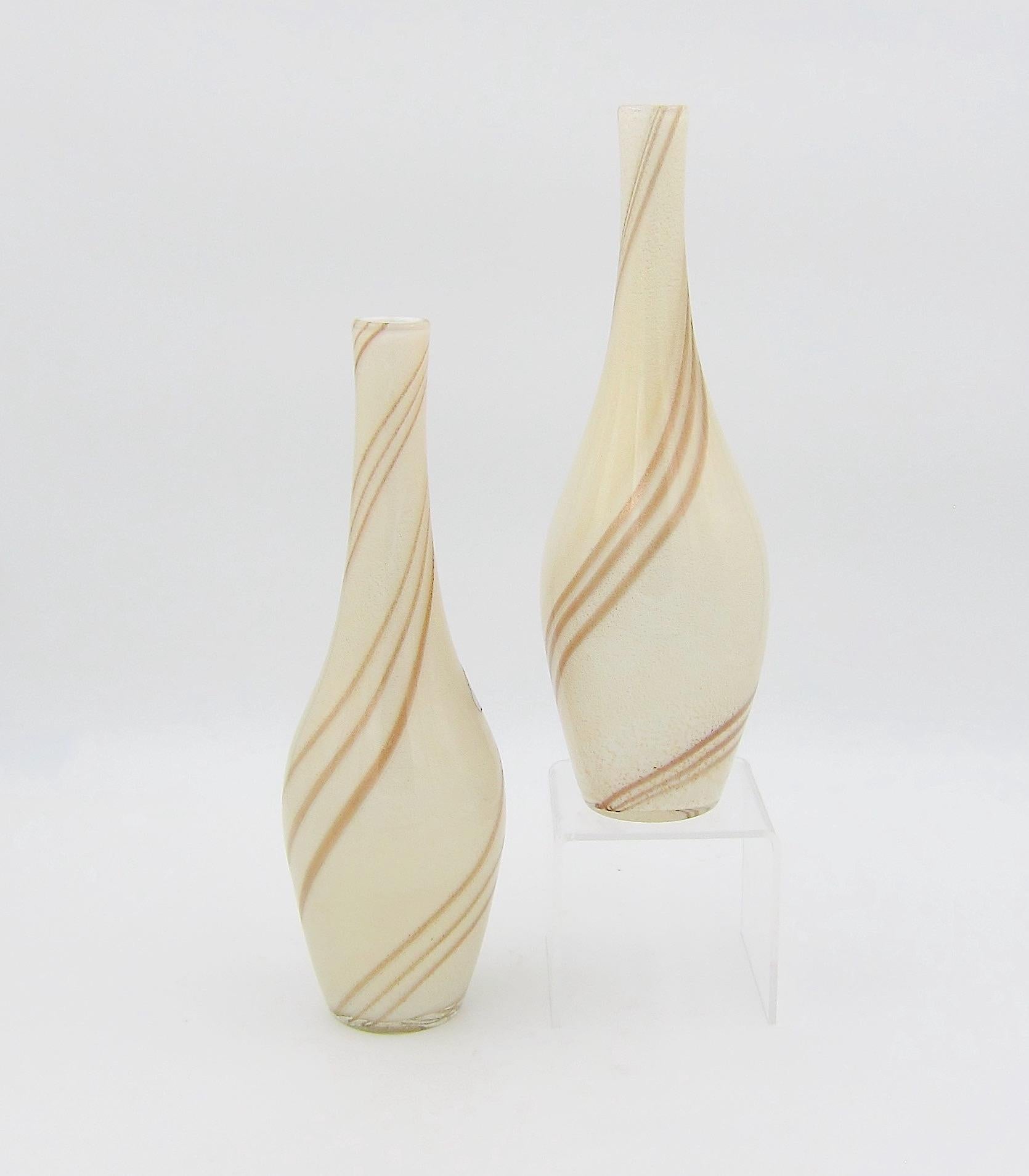 Hand-Crafted Midcentury Alfredo Barbini Italian Murano Glass Vases