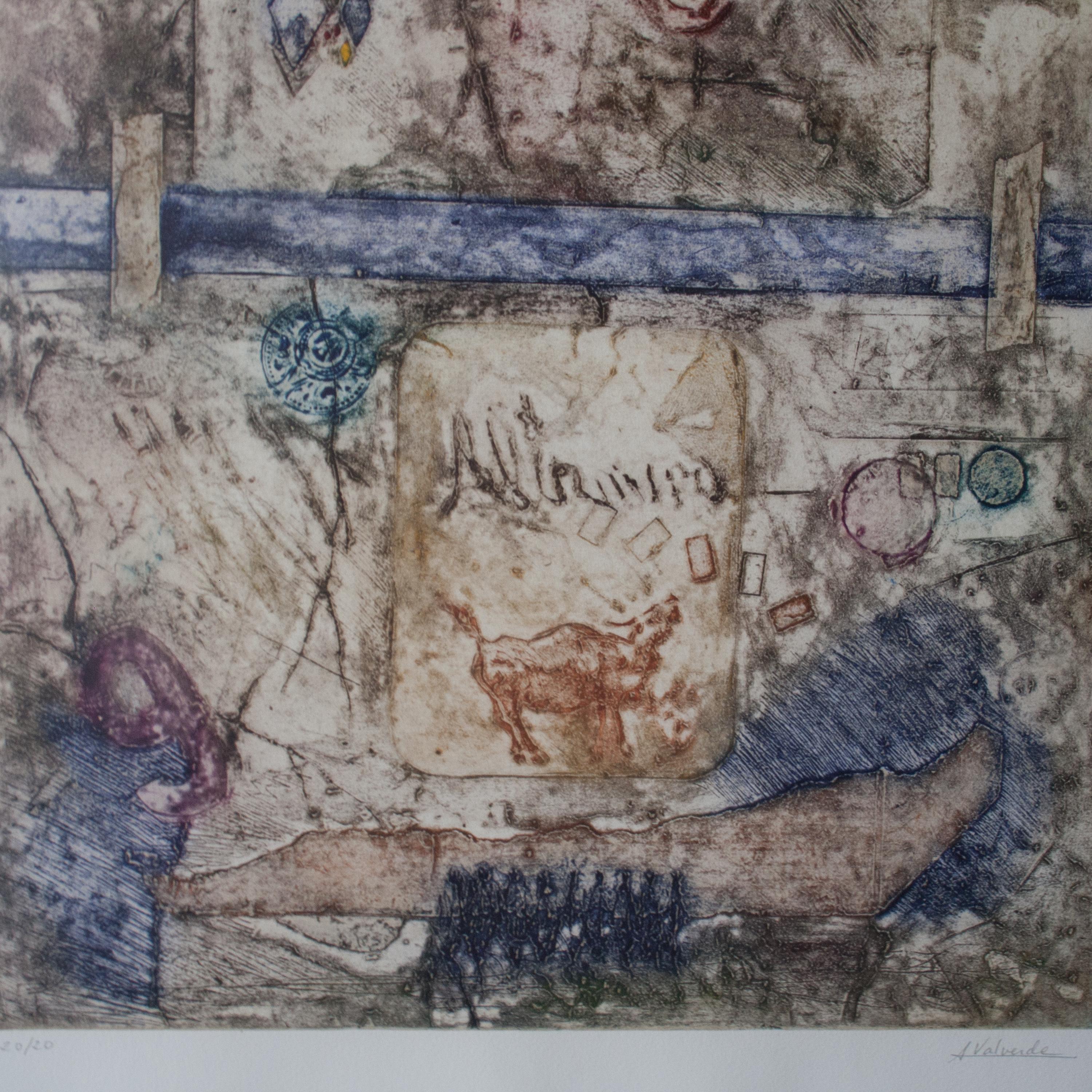 Gravé Gravure sur papier du milieu du siècle dernier d'Alberto Valverde Travieso, peinture d'Espagne, 1960 en vente