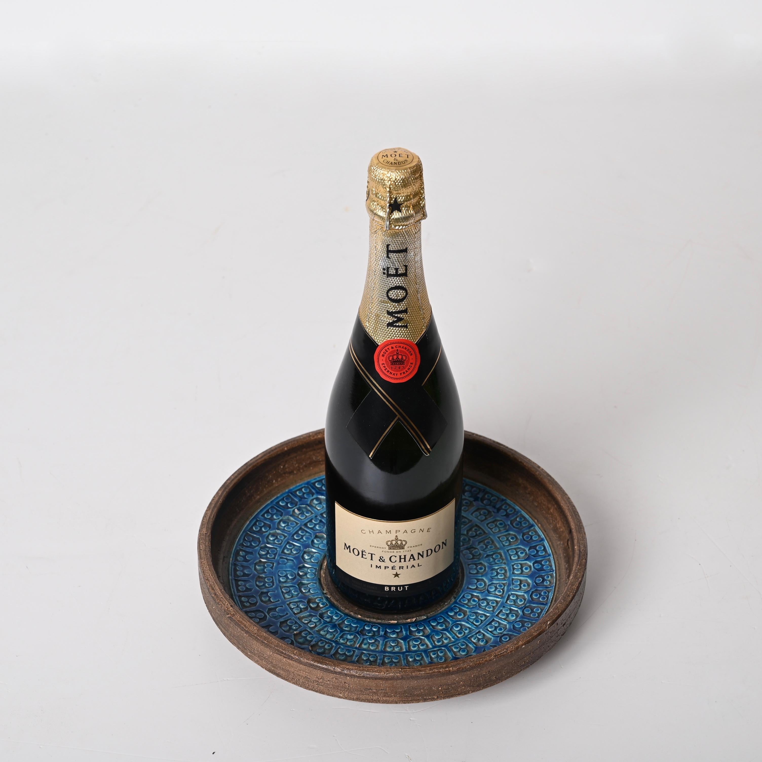 Midcentury Aldo Londi Blue Ceramic Italian Centerpiece for Bitossi, 1960s For Sale 7