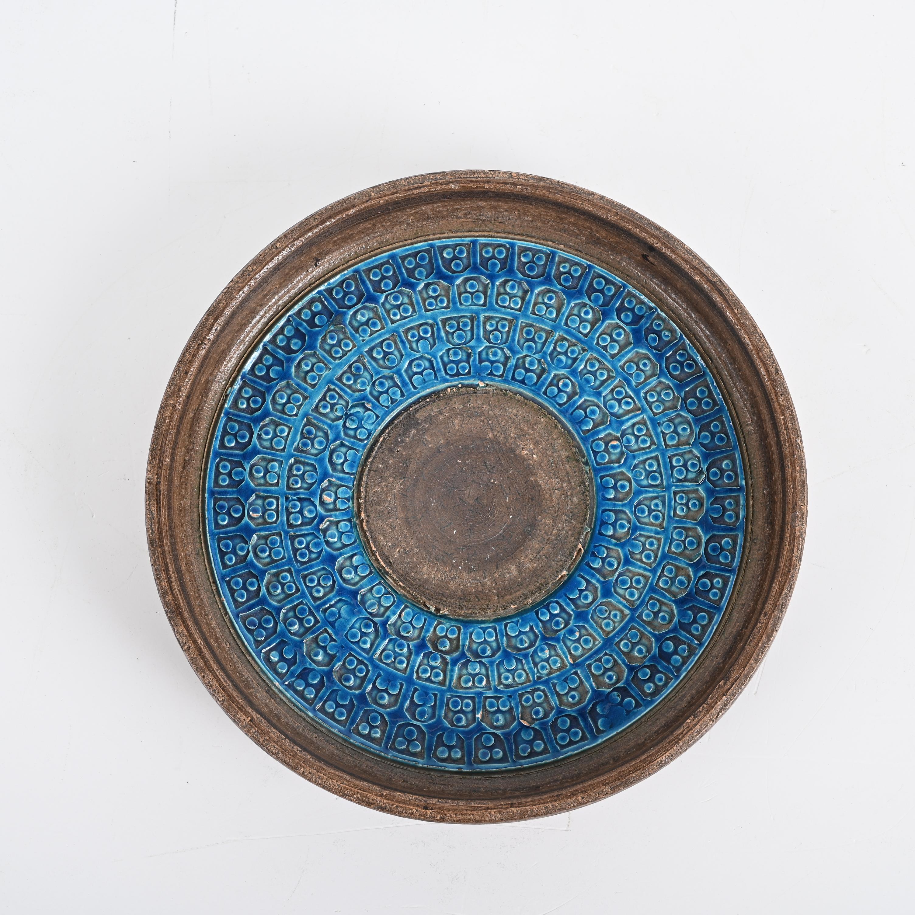 Centro de mesa italiano de cerámica azul de mediados de siglo Aldo Londi para Bitossi, años 60 Moderno de mediados de siglo en venta