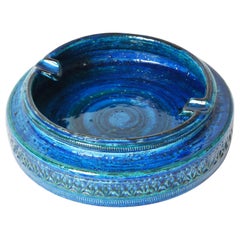 Retro Midcentury Aldo Londi Blue Glazed "Rimini" Ceramic Ashtray, Bitossi Italy, 1960s