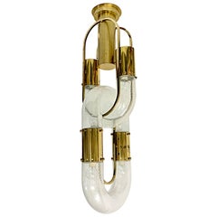 Midcentury Aldo Nason Murano Glass and Brass Italian Chandelier, Mazzega, 1970s