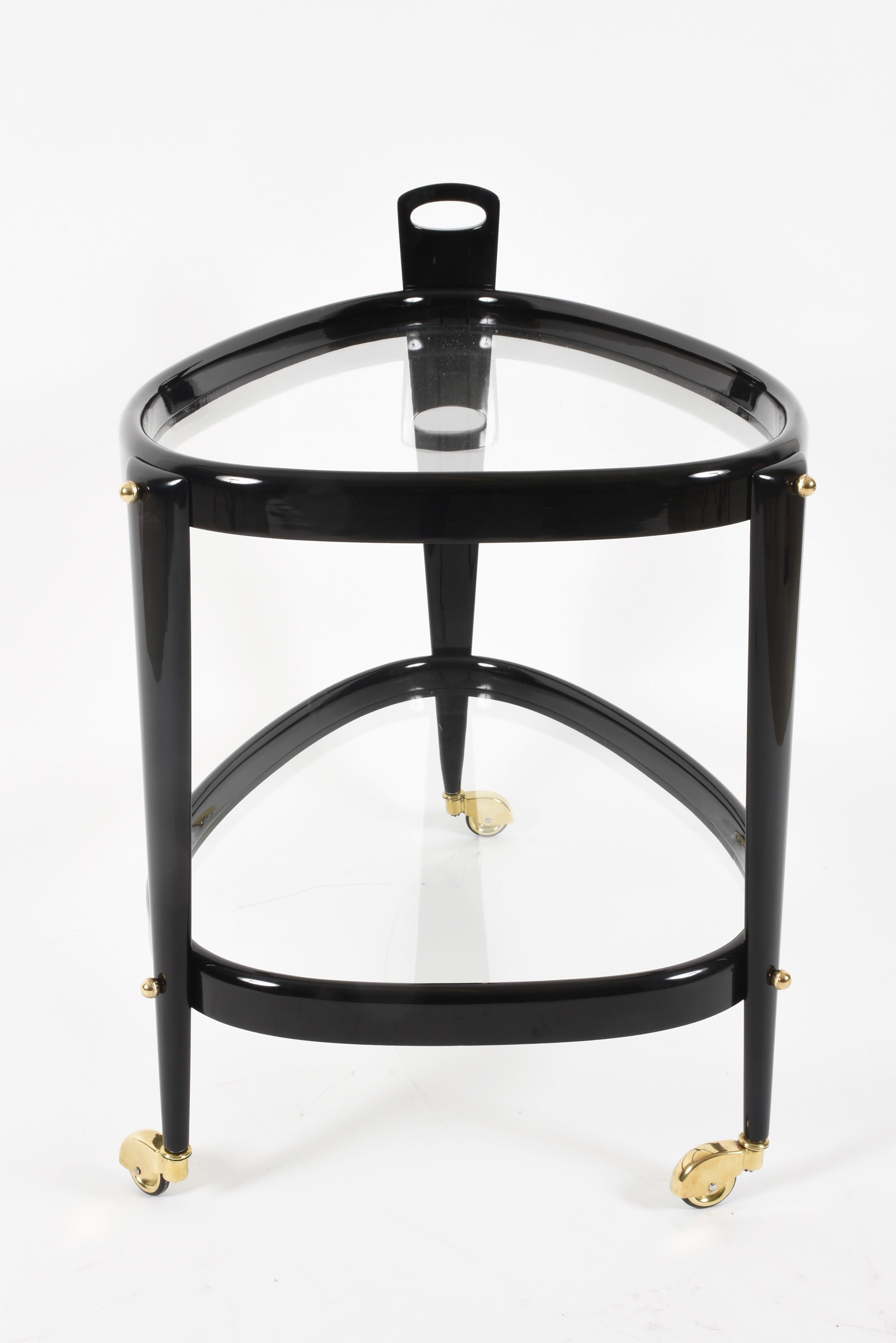 Midcentury Aldo Tura Brass and Ebonized Birch Wood Italian Oval Bar Cart, 1950s 1