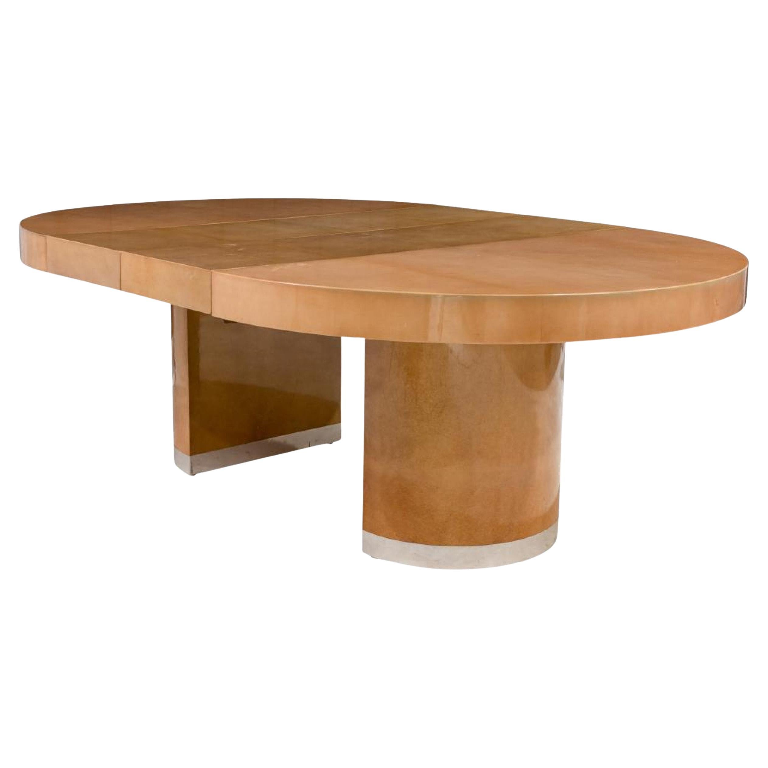 Midcentury Aldo Tura Italian Circular Goatskin Dining Table with Leaves