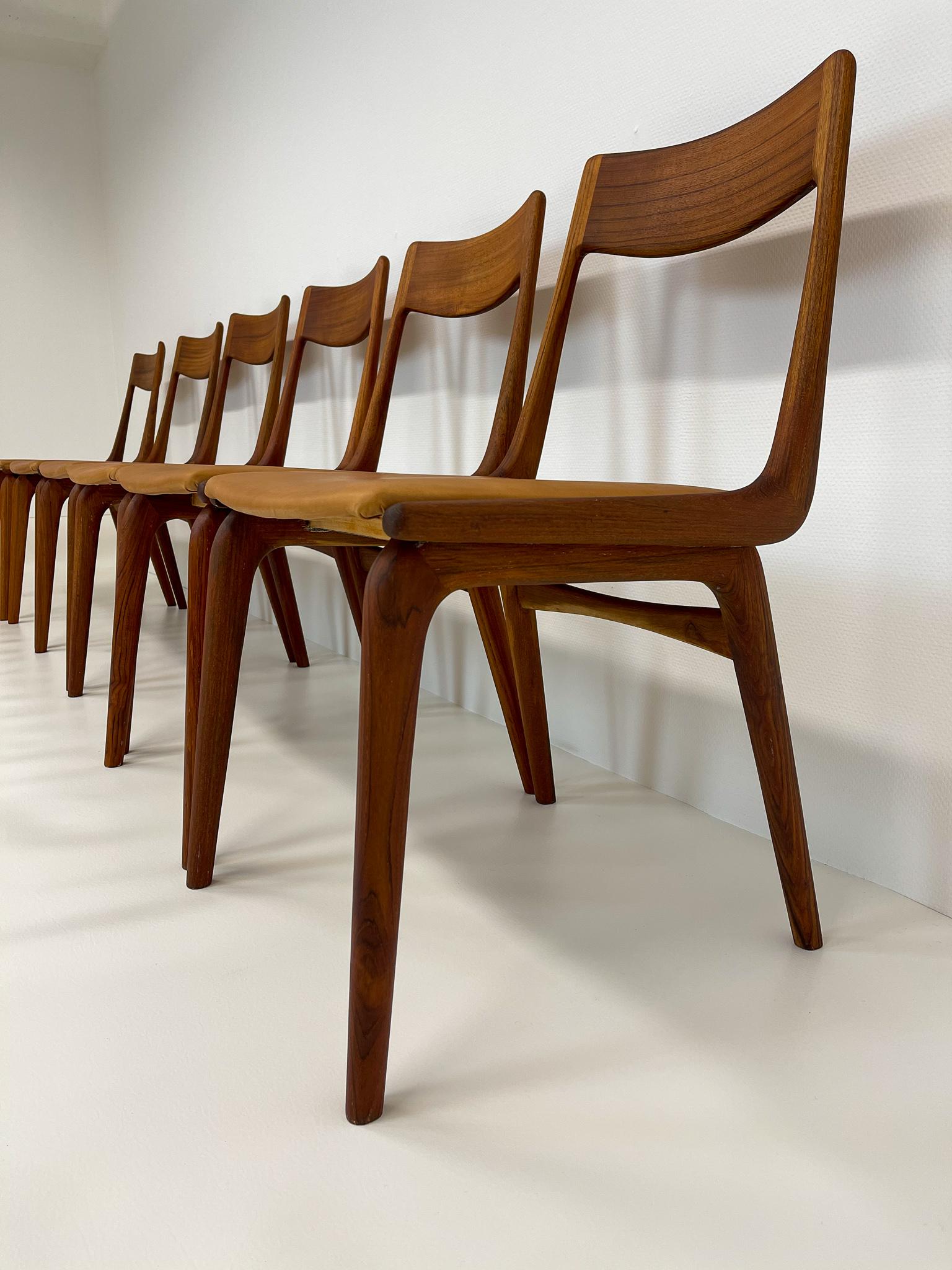 Midcentury Alfred Christiansen Teak and Leather 'Boomerang' Chairs 5