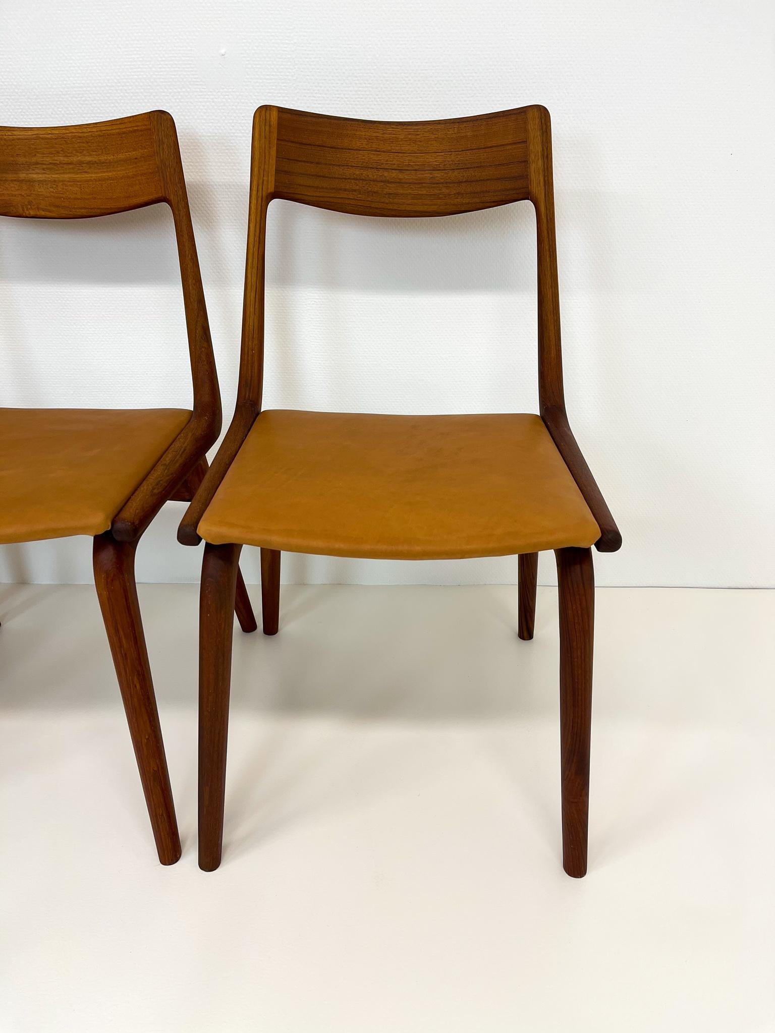 Midcentury Alfred Christiansen Teak and Leather 'Boomerang' Chairs 8