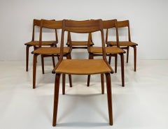 Midcentury Alfred Christiansen Teak and Leather 'Boomerang' Chairs