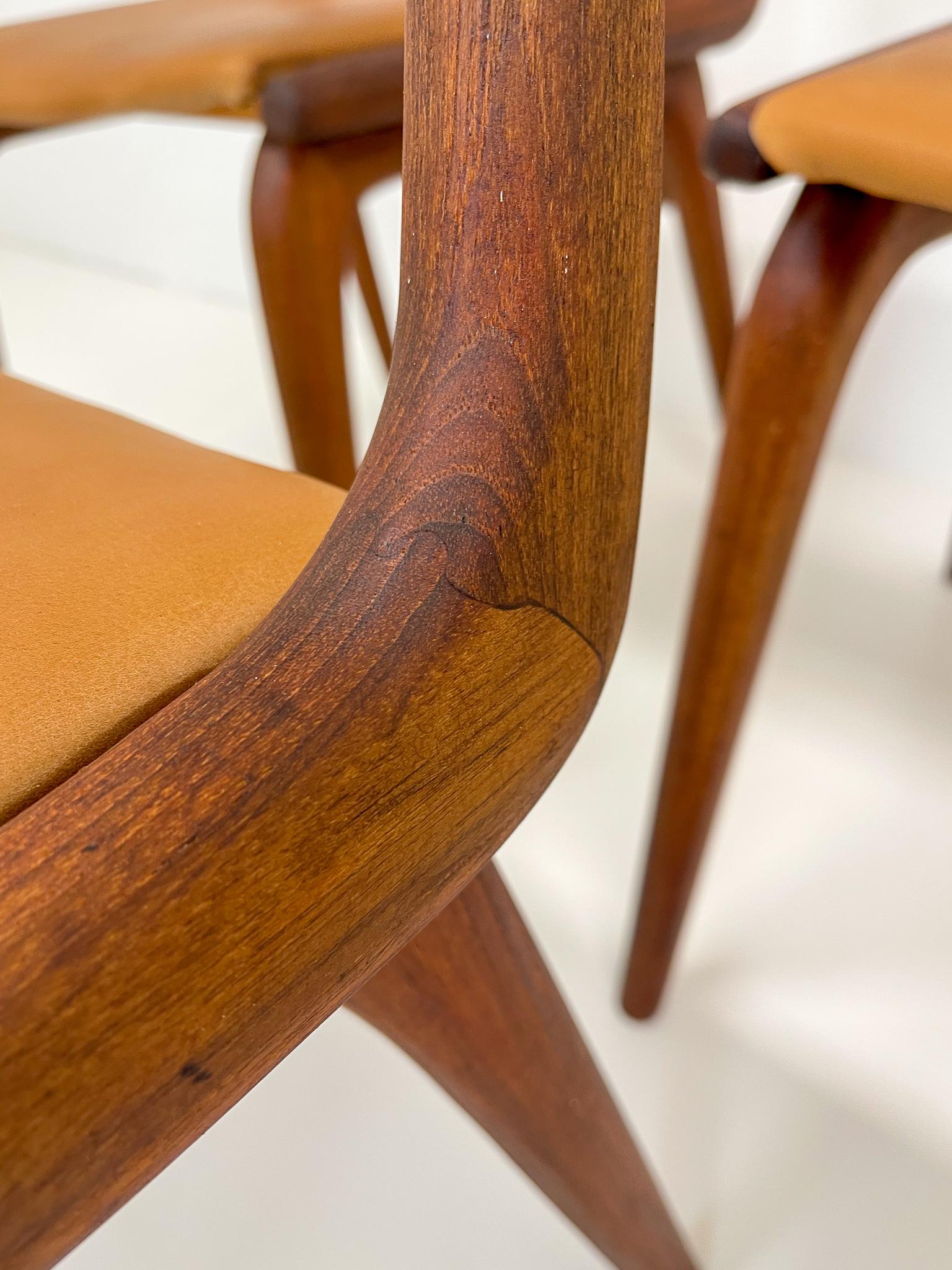 Danish Midcentury Alfred Christiansen Teak and Leather 'Boomerang' Chairs