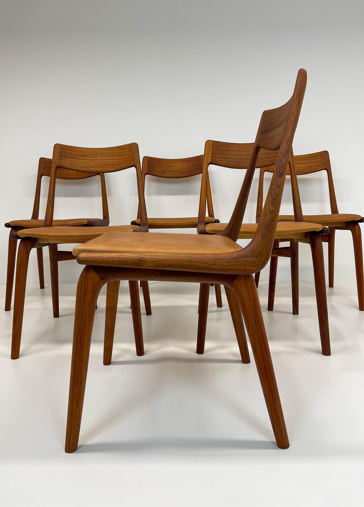 Mid-20th Century Midcentury Alfred Christiansen Teak and Leather 'Boomerang' Chairs