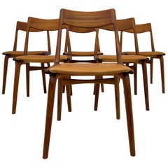 Midcentury Alfred Christiansen Teak and Leather 'Boomerang' Chairs