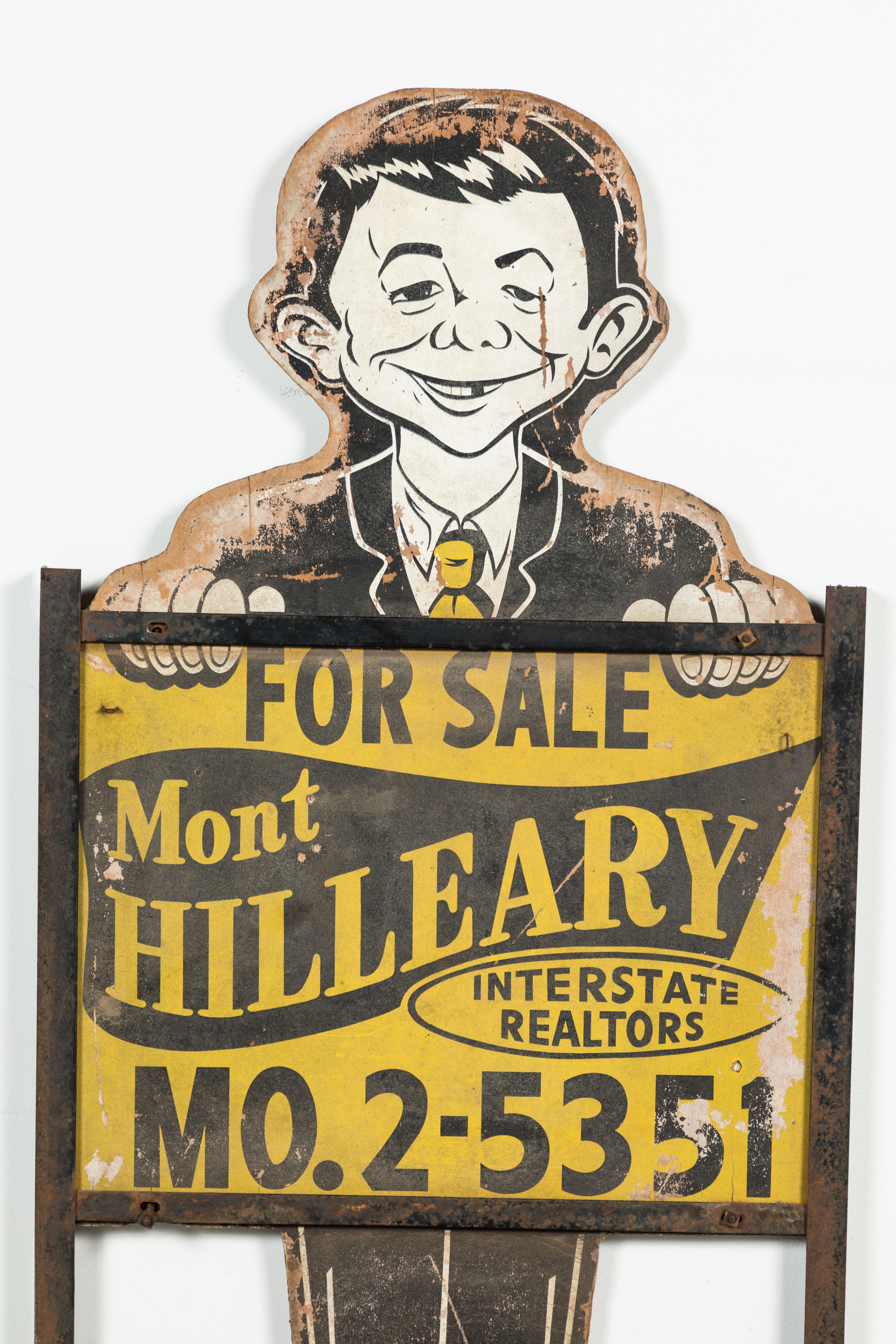 Neuman midwestern United States real estate marketing sign, circa 1950s, Alfred E.. Great midcentury Folk Art Americana. Great graphic and wall hanging.