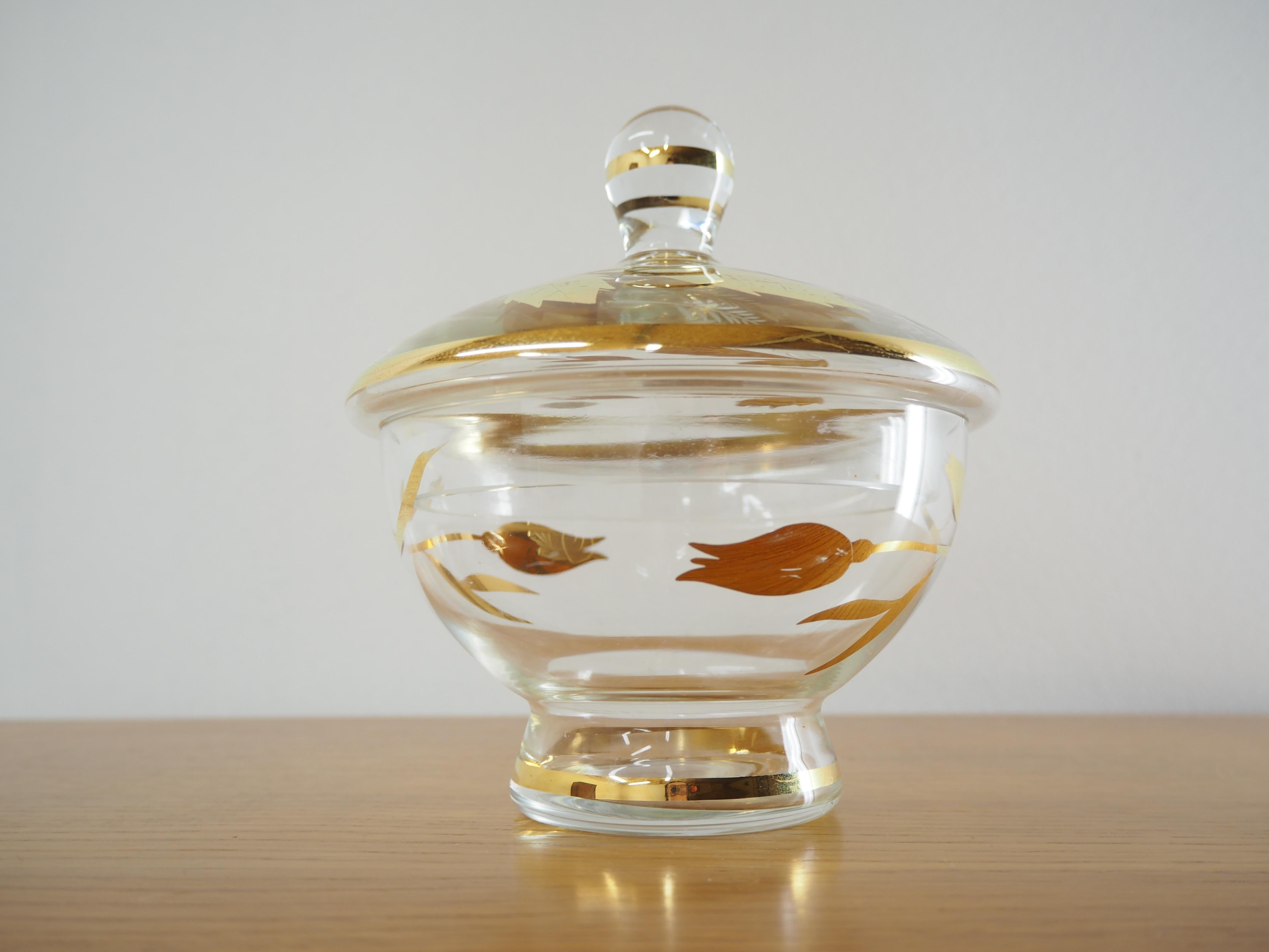 Midcentury all glass sugar bowl by Bohemia Crystal Czechoslovakia, 1950s. In perfect original condition.