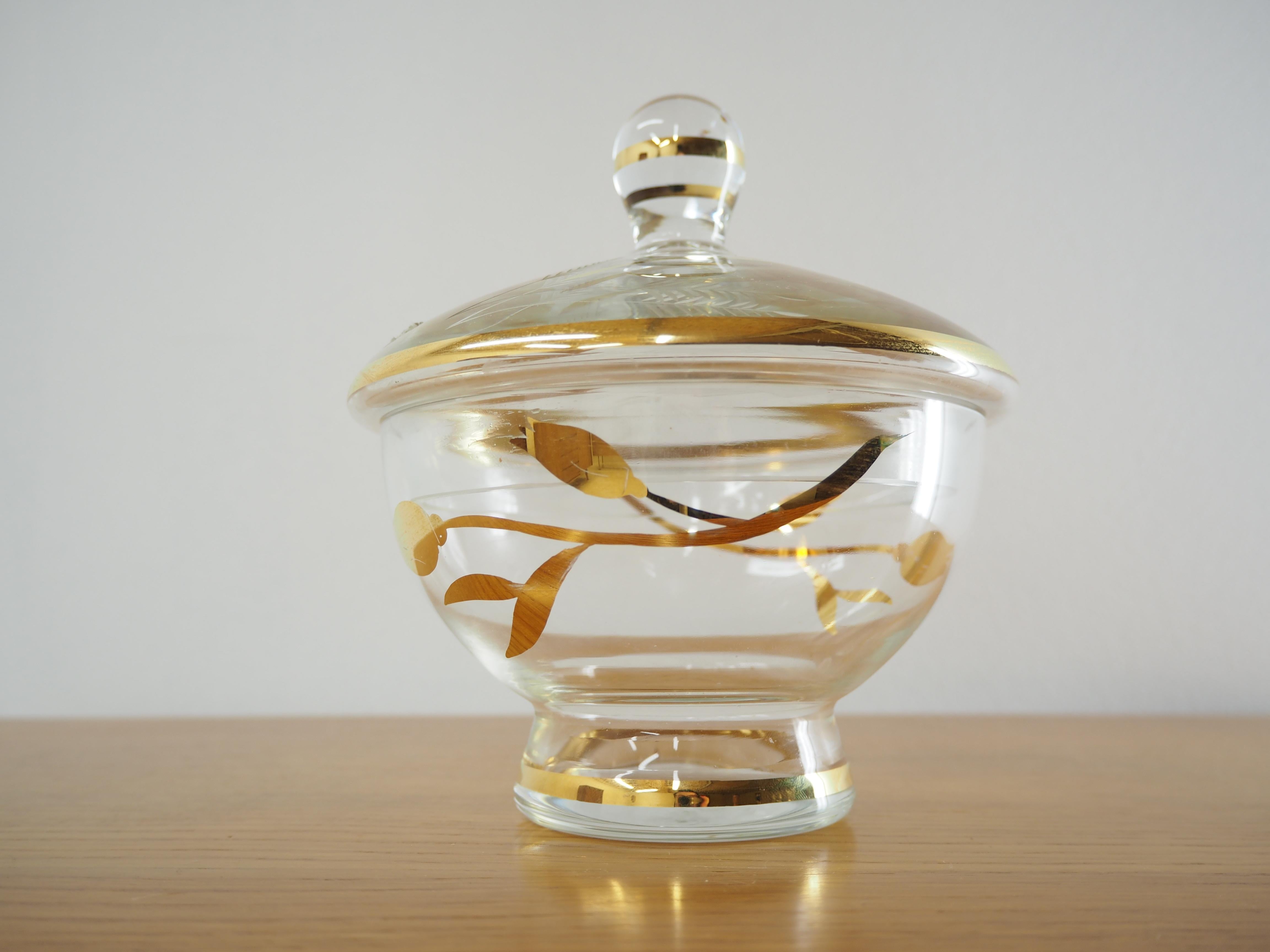 Zuckerschale aus Glas aus der Mitte des Jahrhunderts von Bohemia Crystal Tschechoslowakei, 1950er Jahre (Europäisch) im Angebot